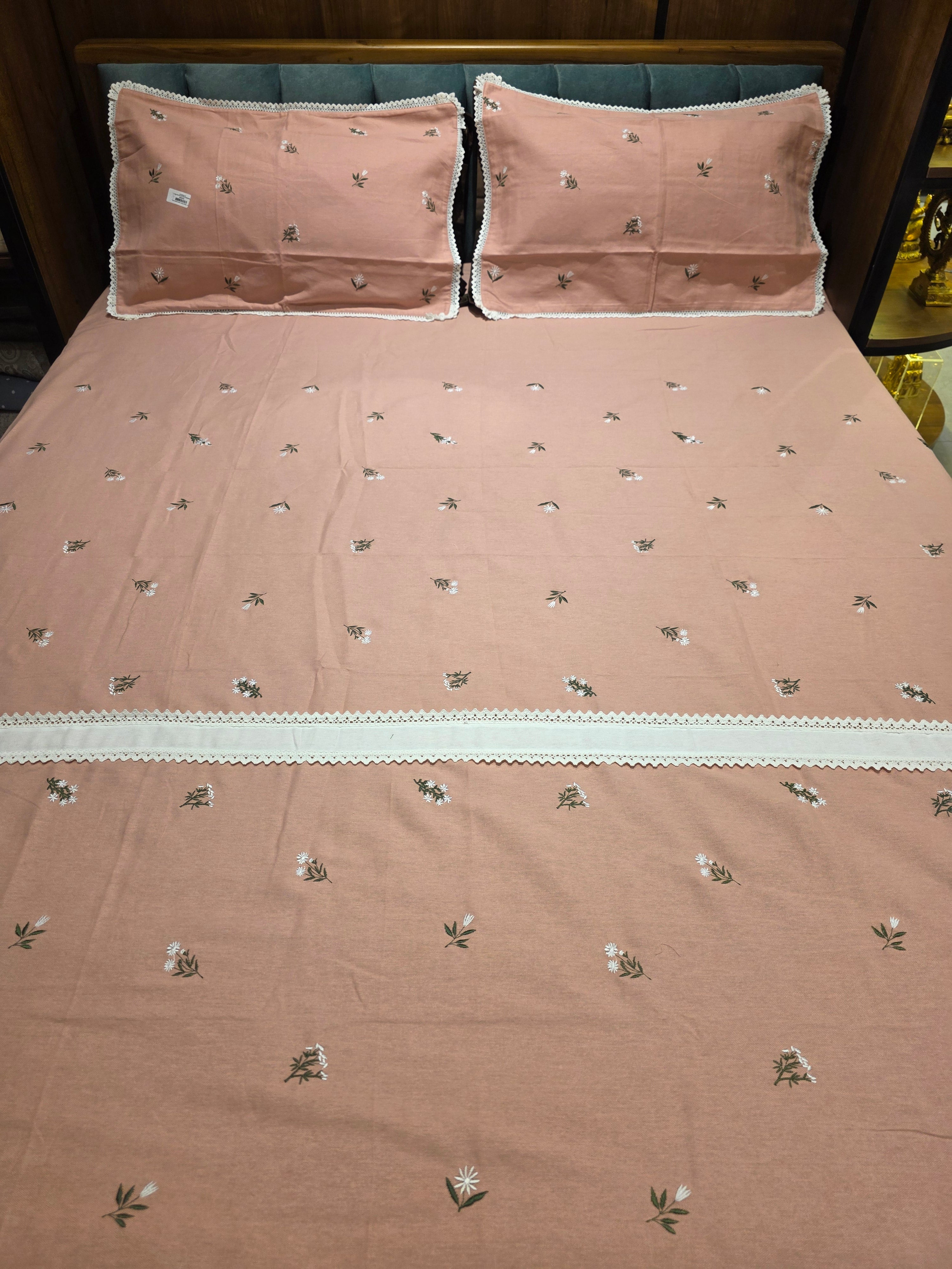 King Size Embroidered Lace Bedsheet Set