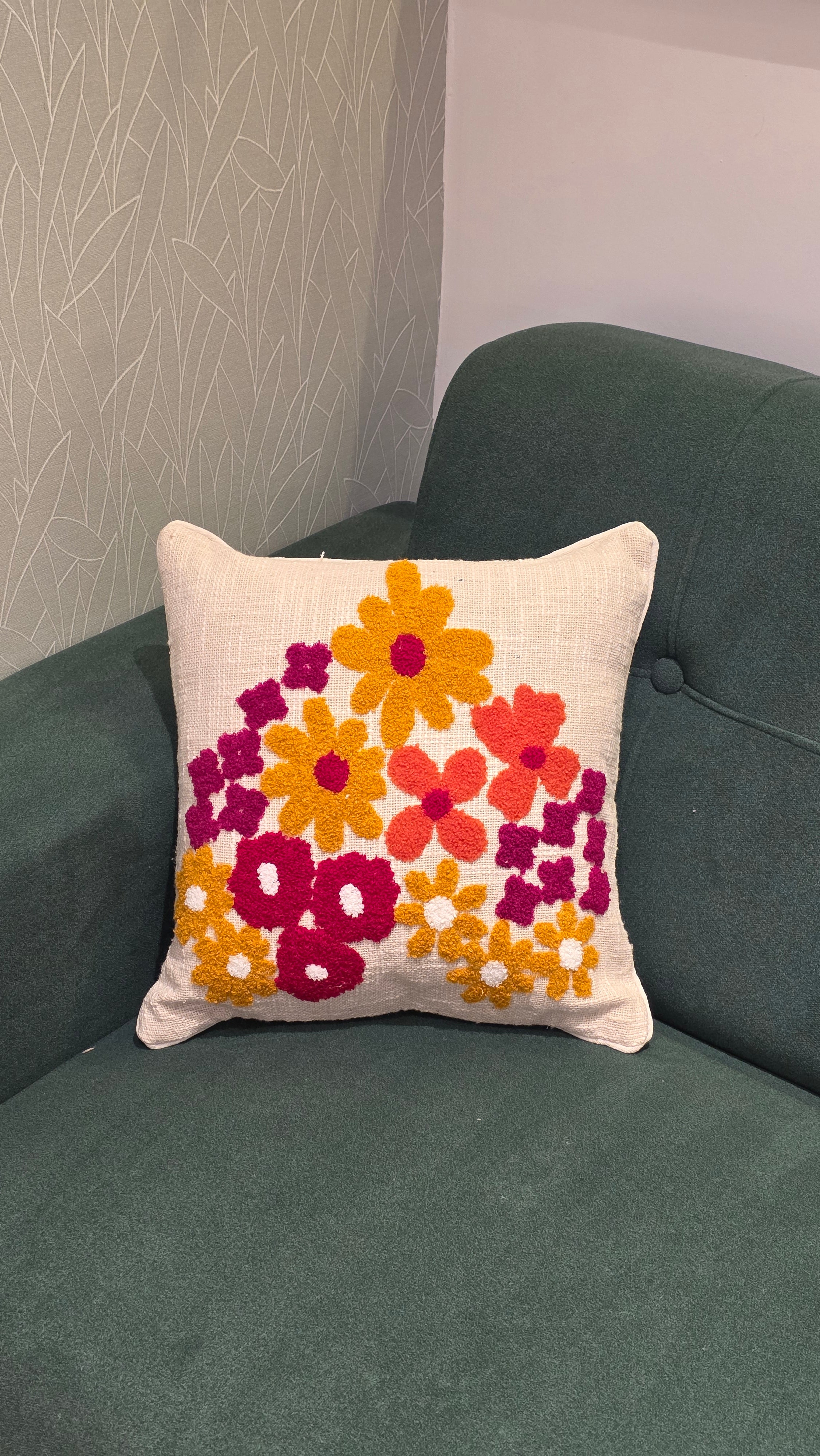 Embroidered Jute Cushion Cover – 16 x 16 inches