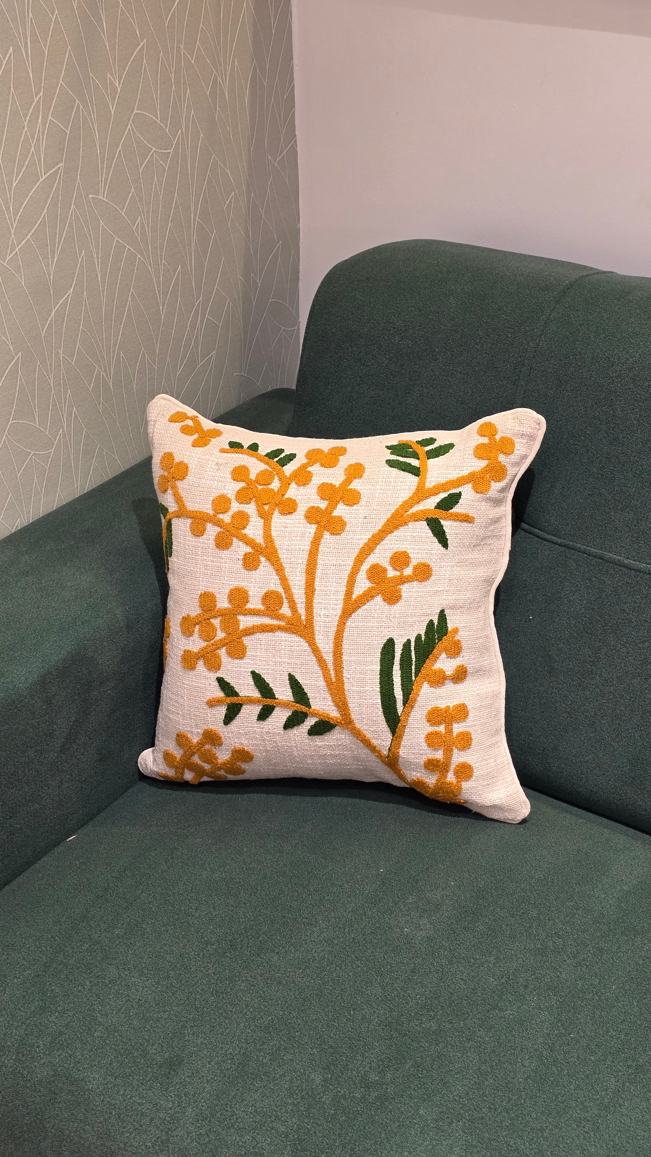 Embroidered Jute Cushion Cover – 16 x 16 inches