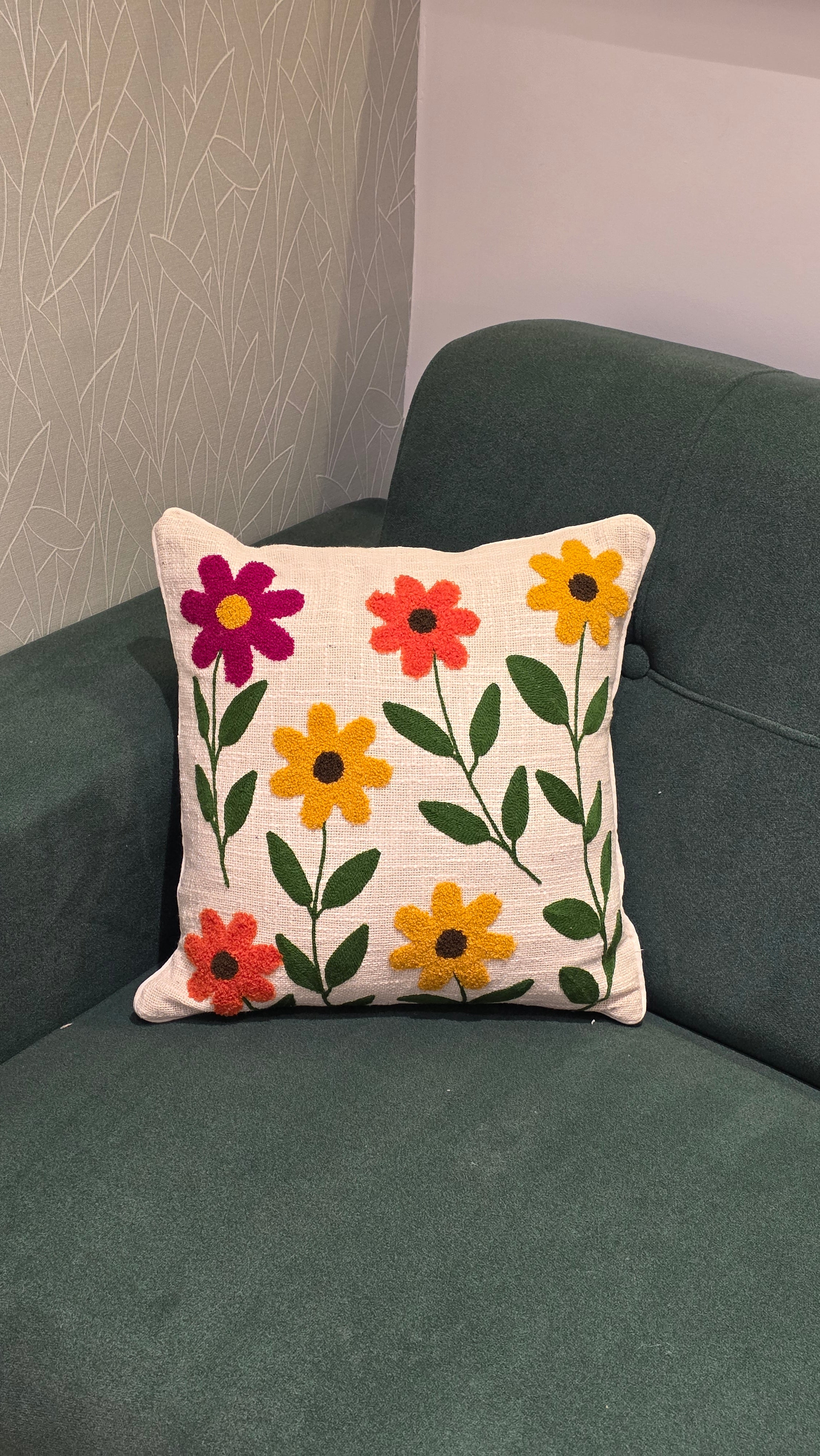 Embroidered Jute Cushion Cover – 16 x 16 inches