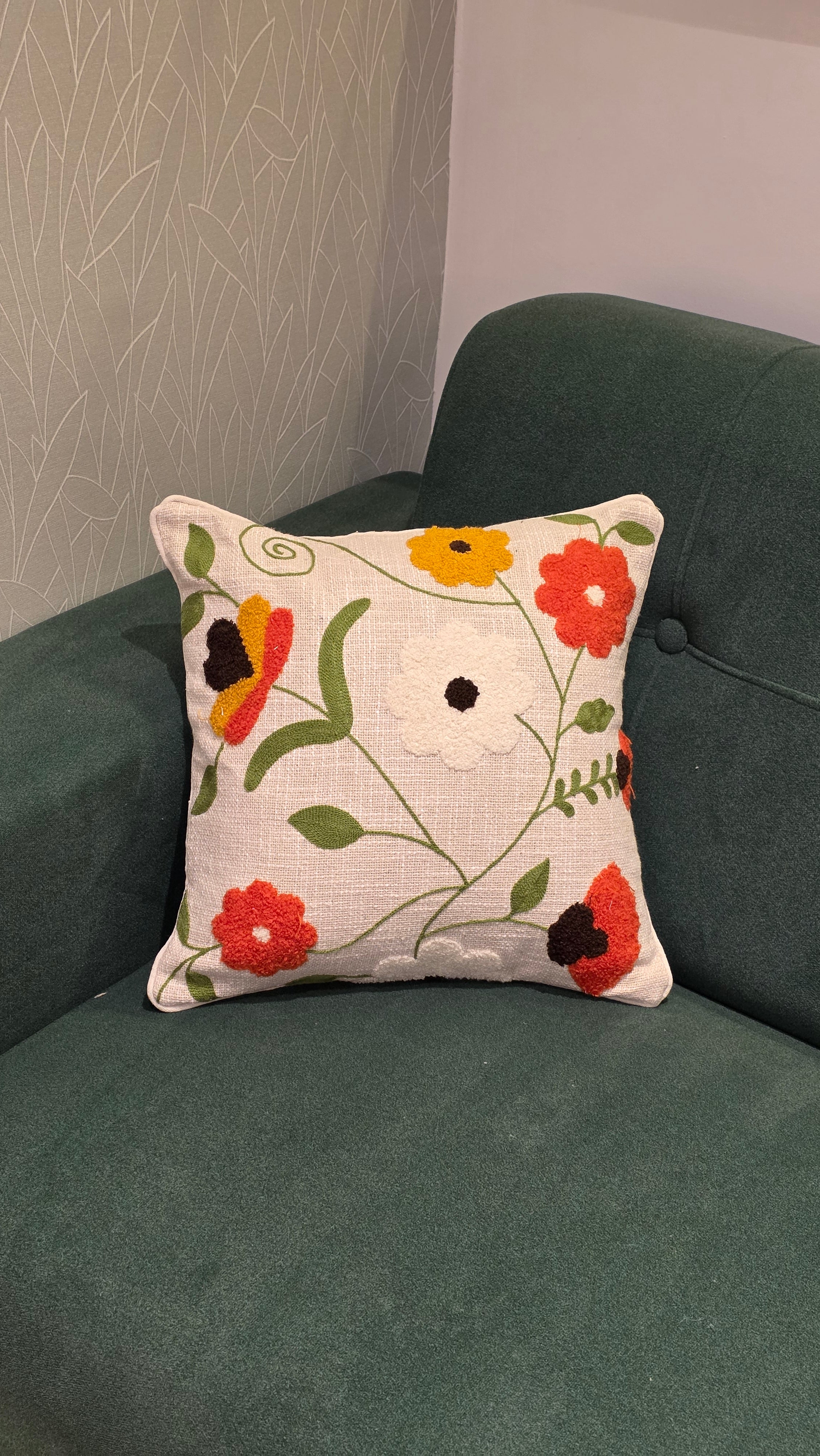 Embroidered Jute Cushion Cover – 16 x 16 inches