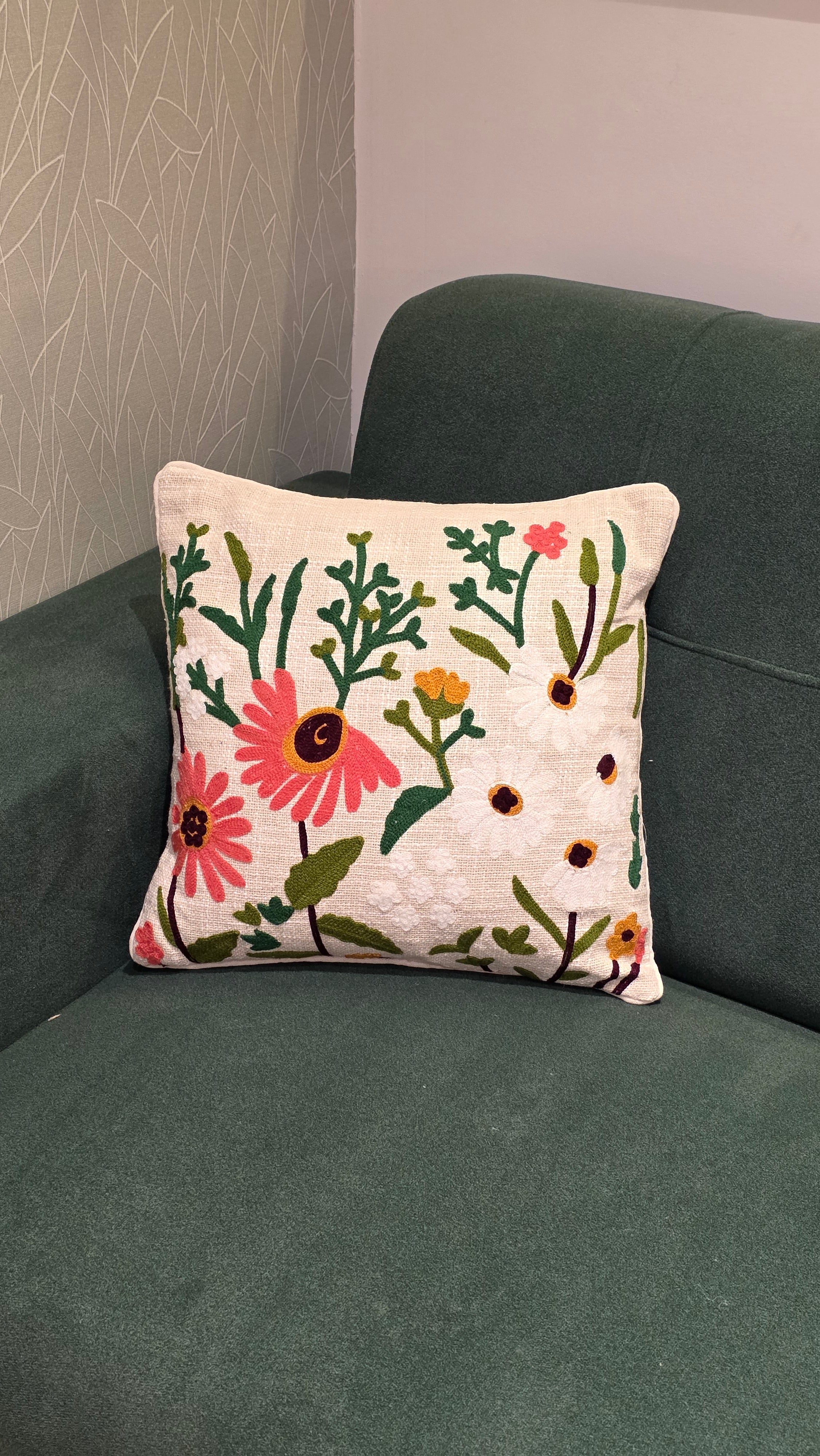 Embroidered Jute Cushion Cover – 16 x 16 inches