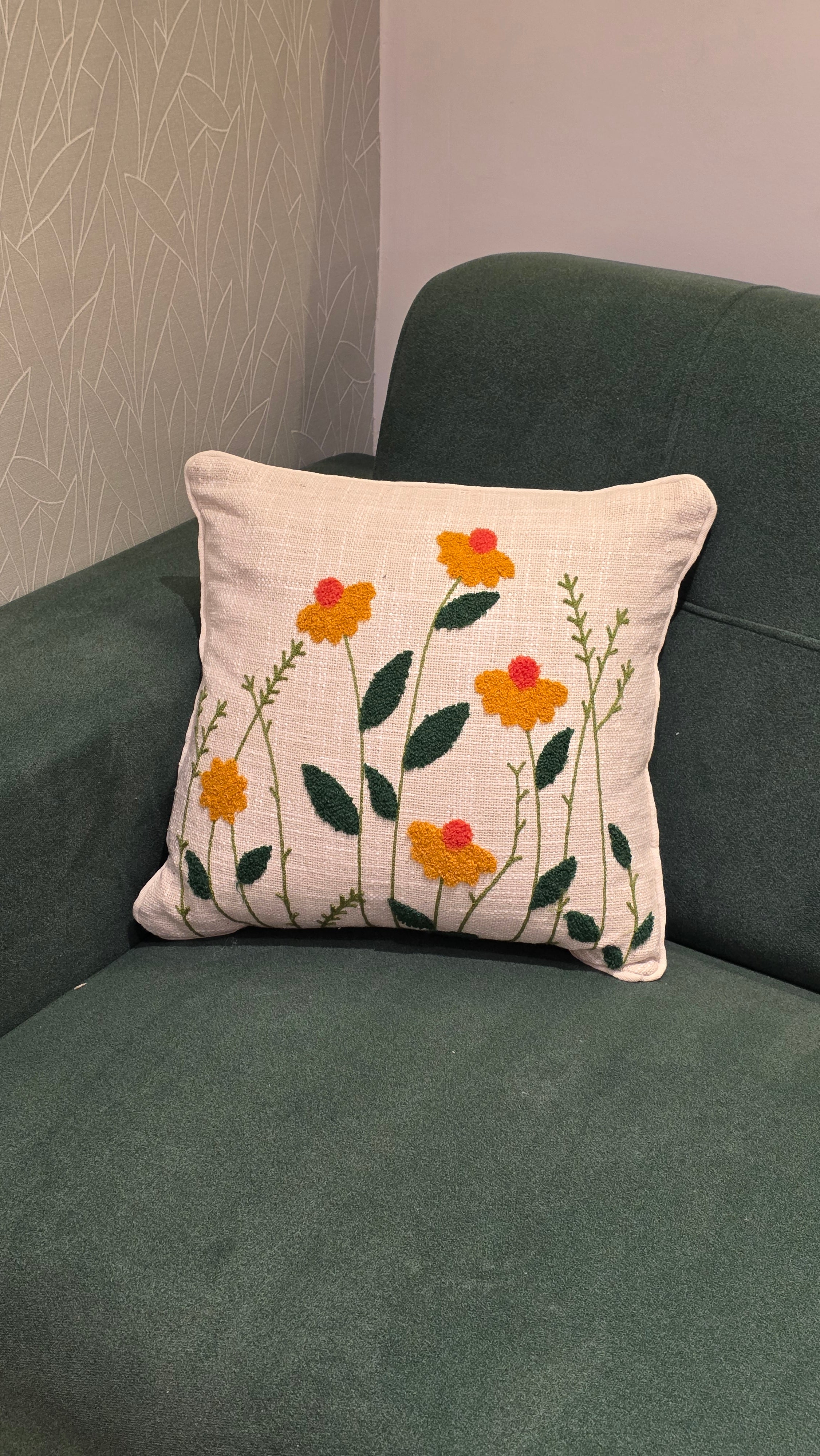 Embroidered Jute Cushion Cover – 16 x 16 inches