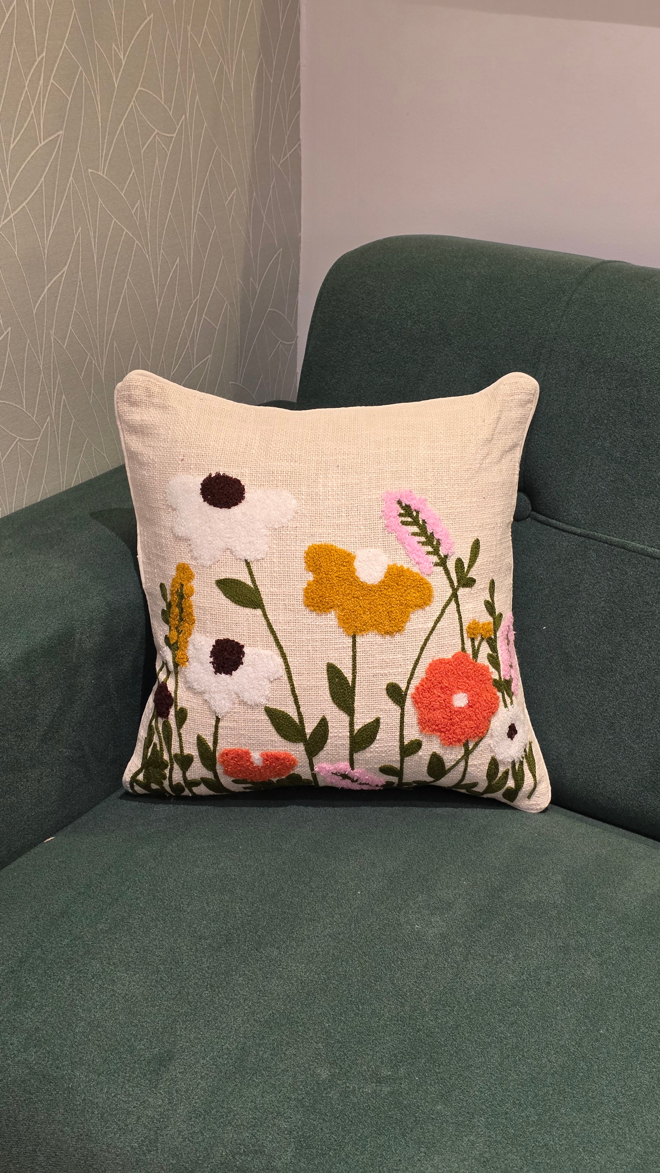 Embroidered Jute Cushion Cover – 16 x 16 inches