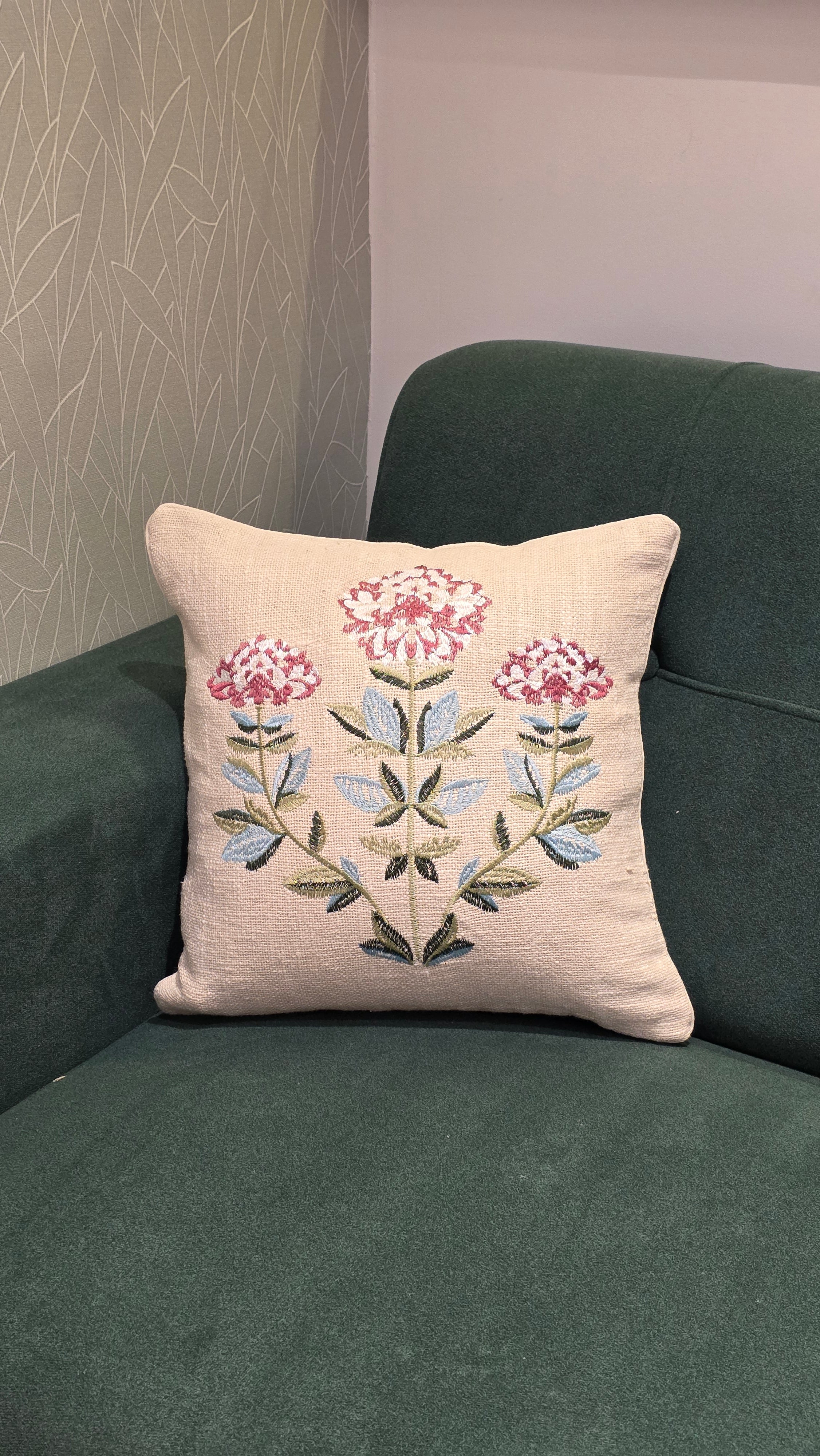 Embroidered Jute Cushion Cover – 16 x 16 inches