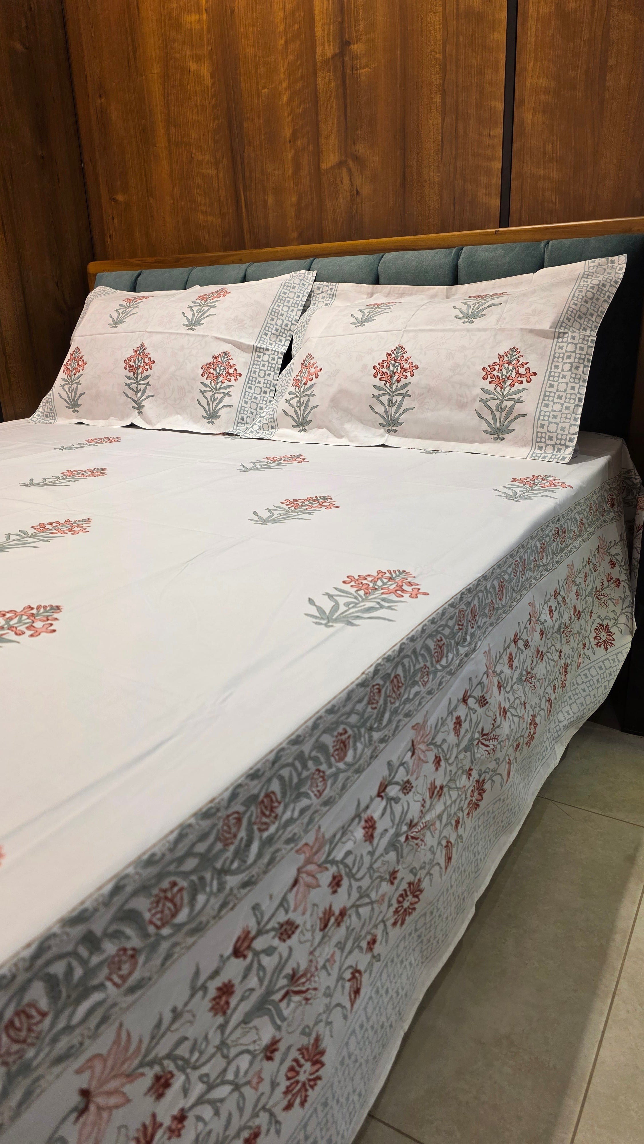 Premium King Size Hand Block Print Cotton Bedsheet