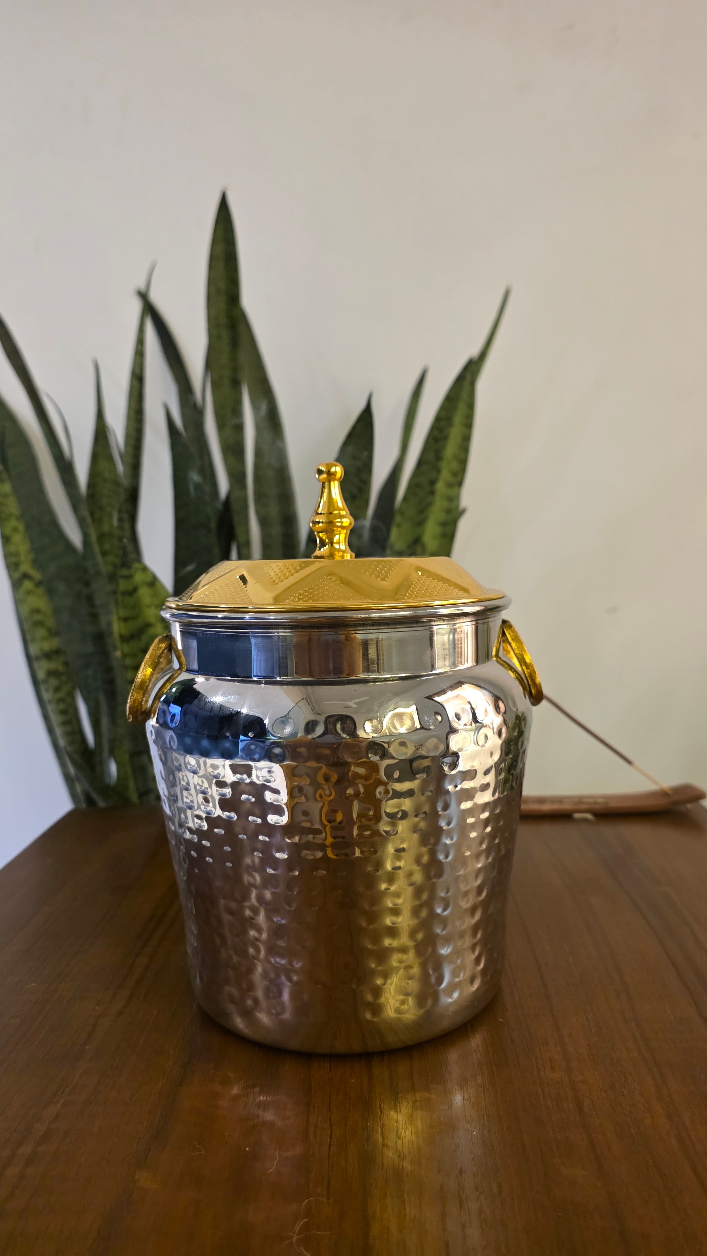 Stainless Steel Container with Brass Finish Lid