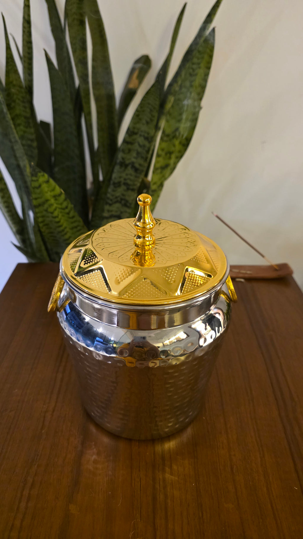 Stainless Steel Container with Brass Finish Lid