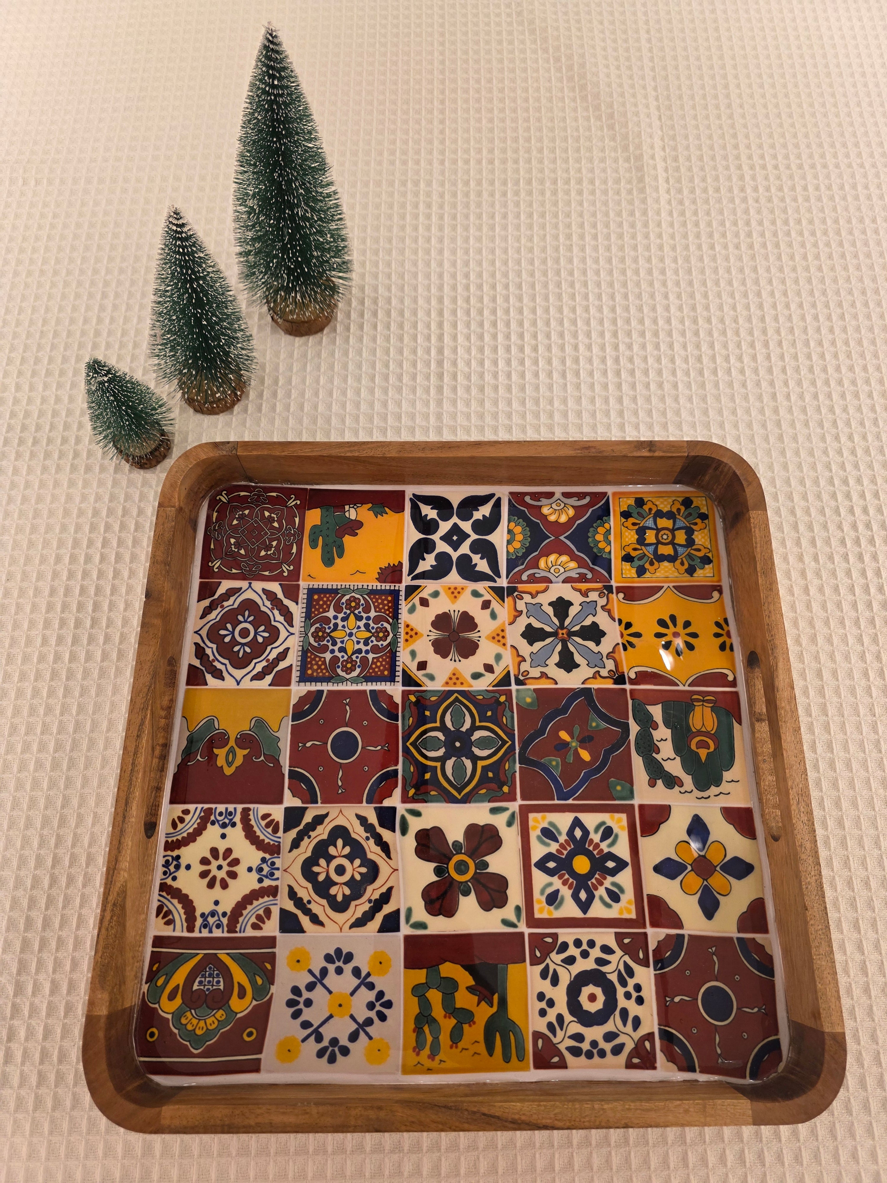 Wooden Square Resin Tray