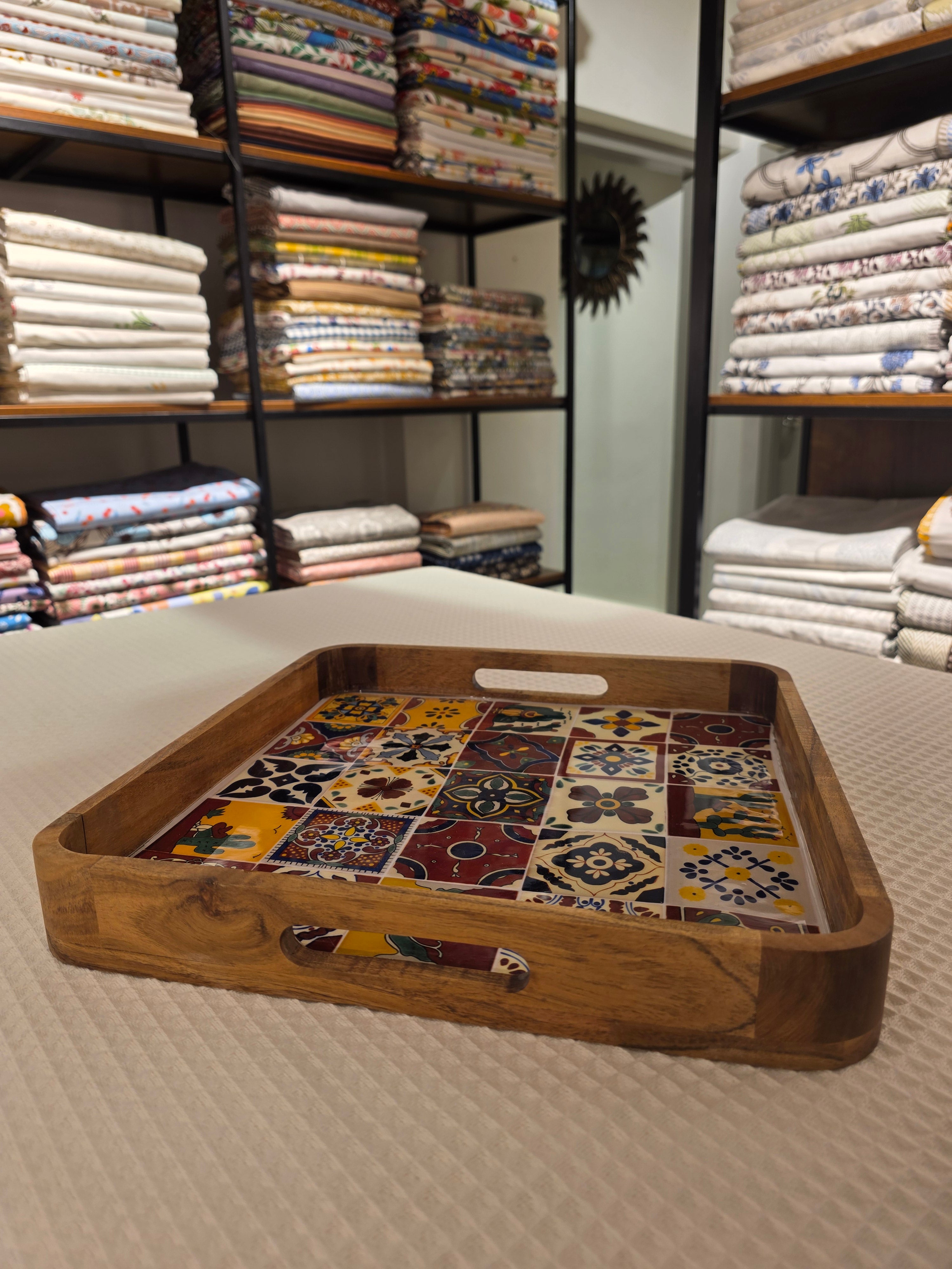 Wooden Square Resin Tray