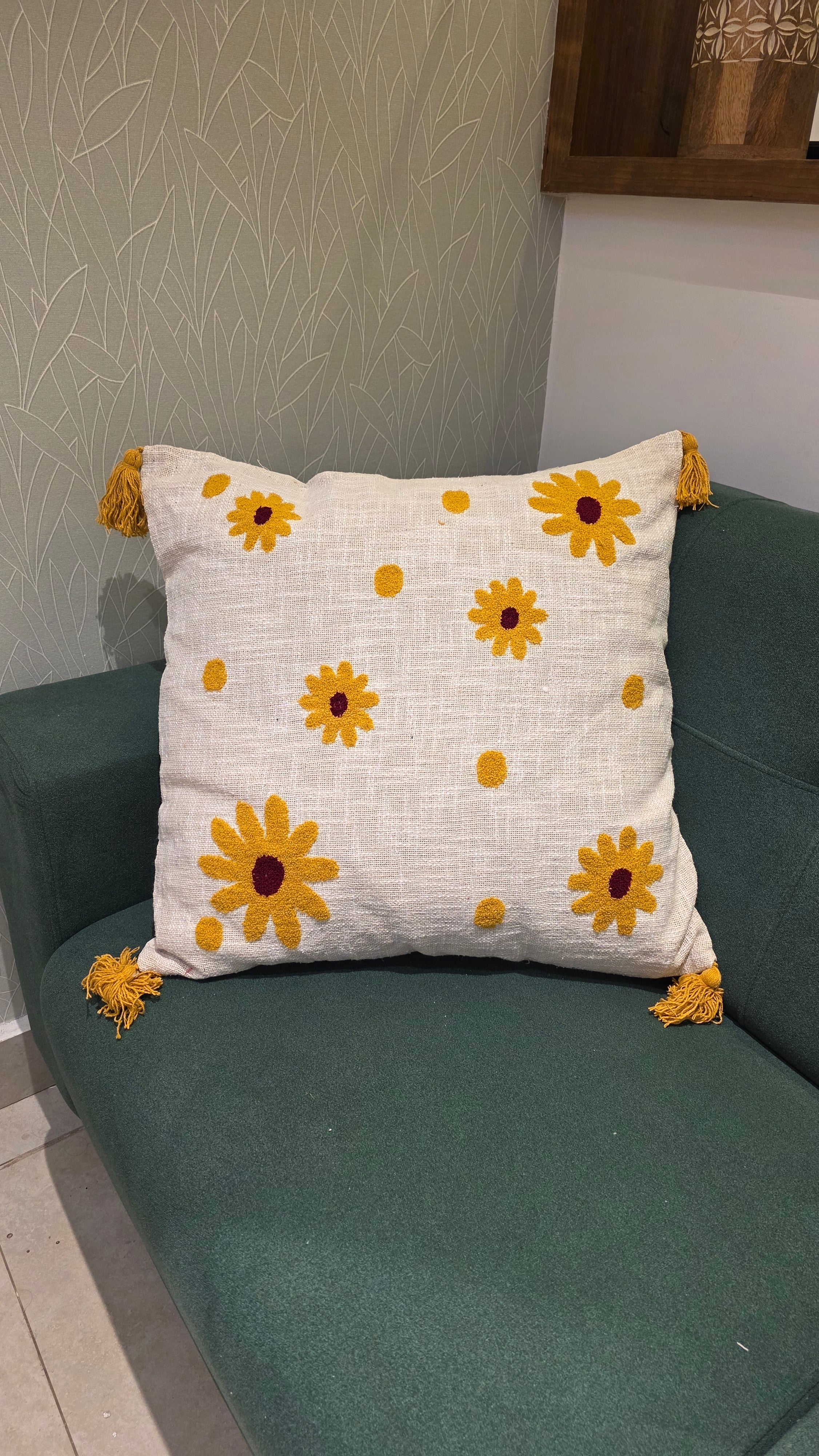 Embroidered Jute Cushion Cover – 24 x 24 inches