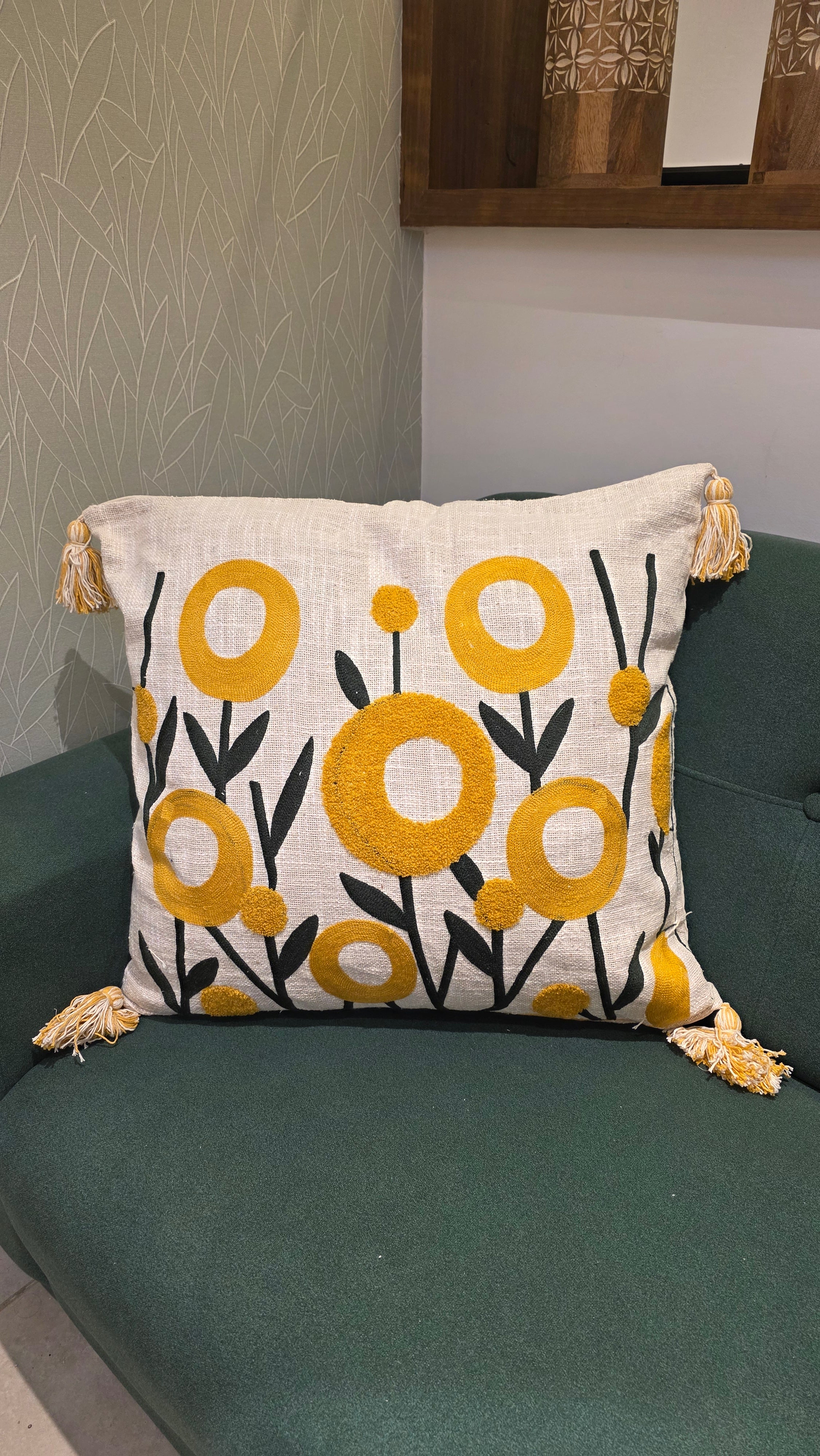 Embroidered Jute Cushion Cover – 24 x 24 inches