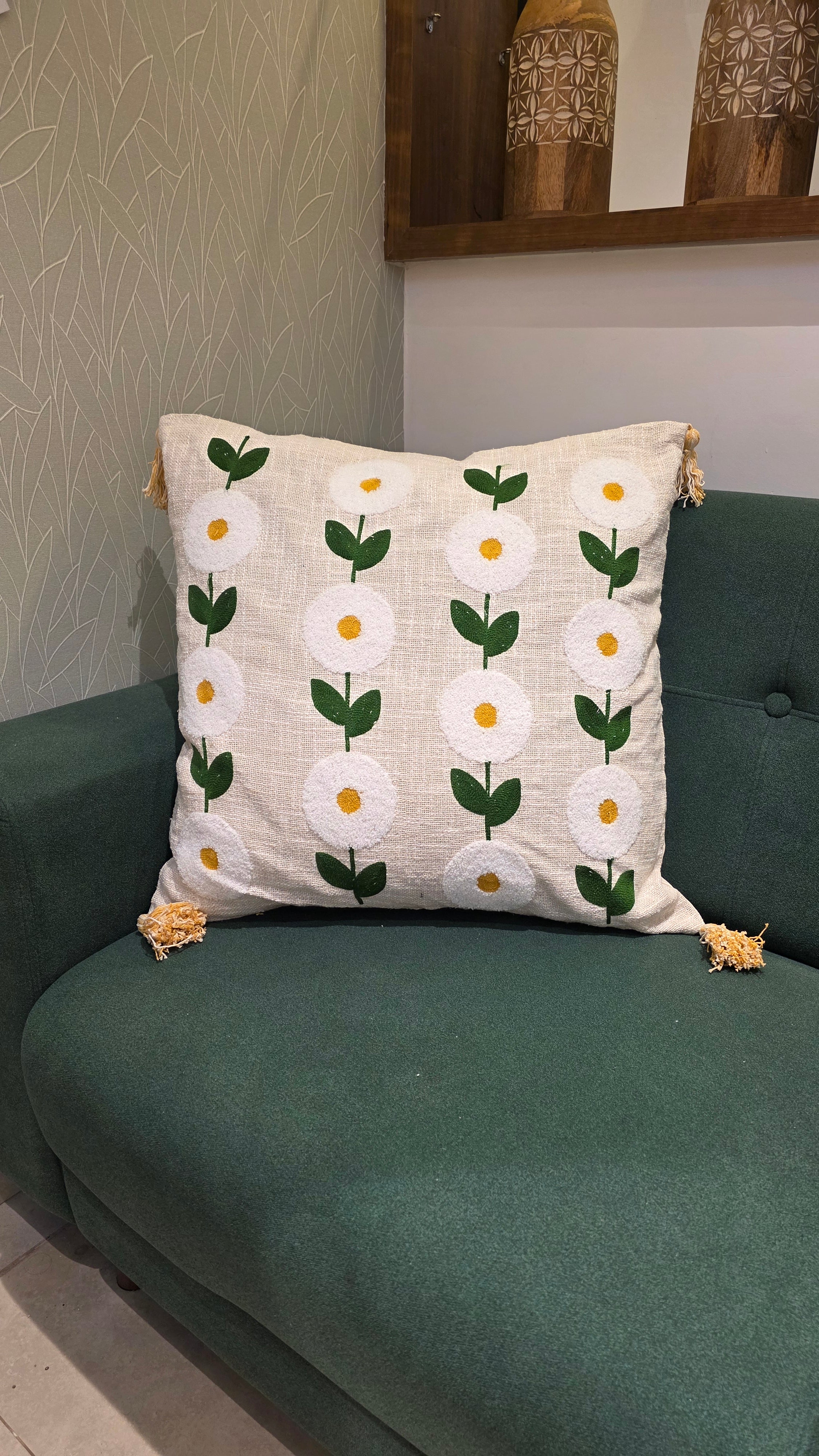 Embroidered Jute Cushion Cover – 24 x 24 inches