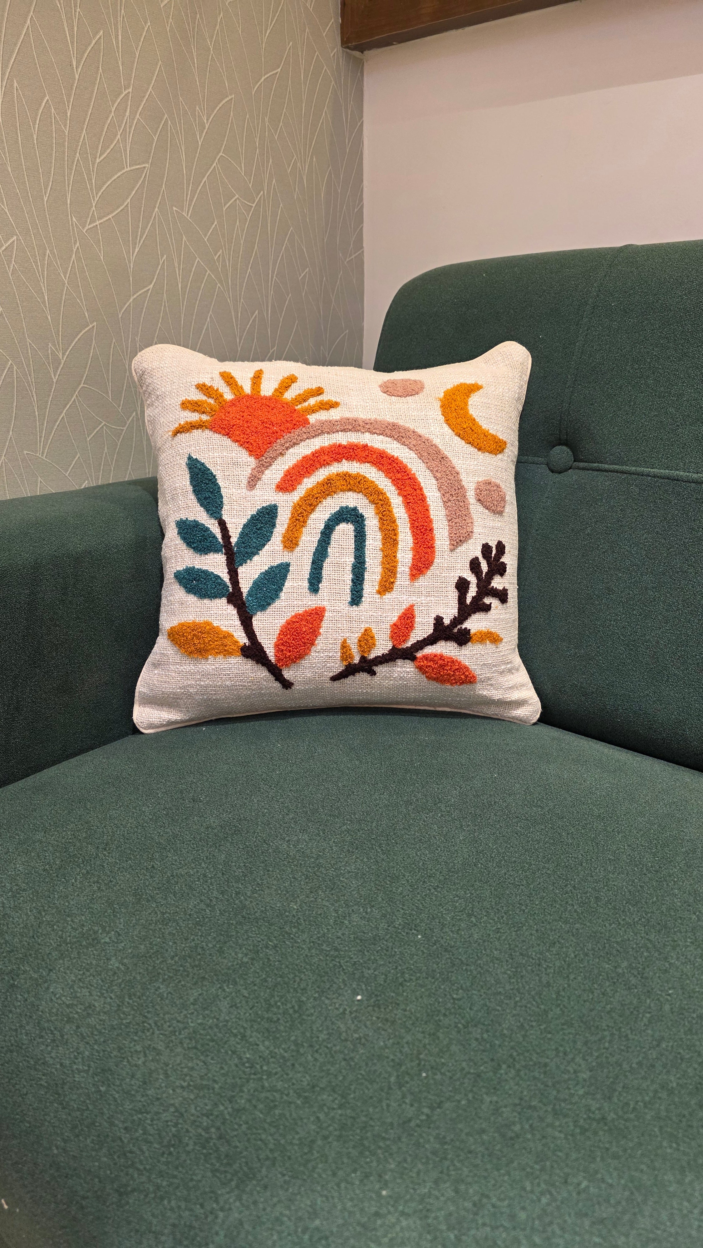 Embroidered Jute Cushion Cover – 16 x 16 inches