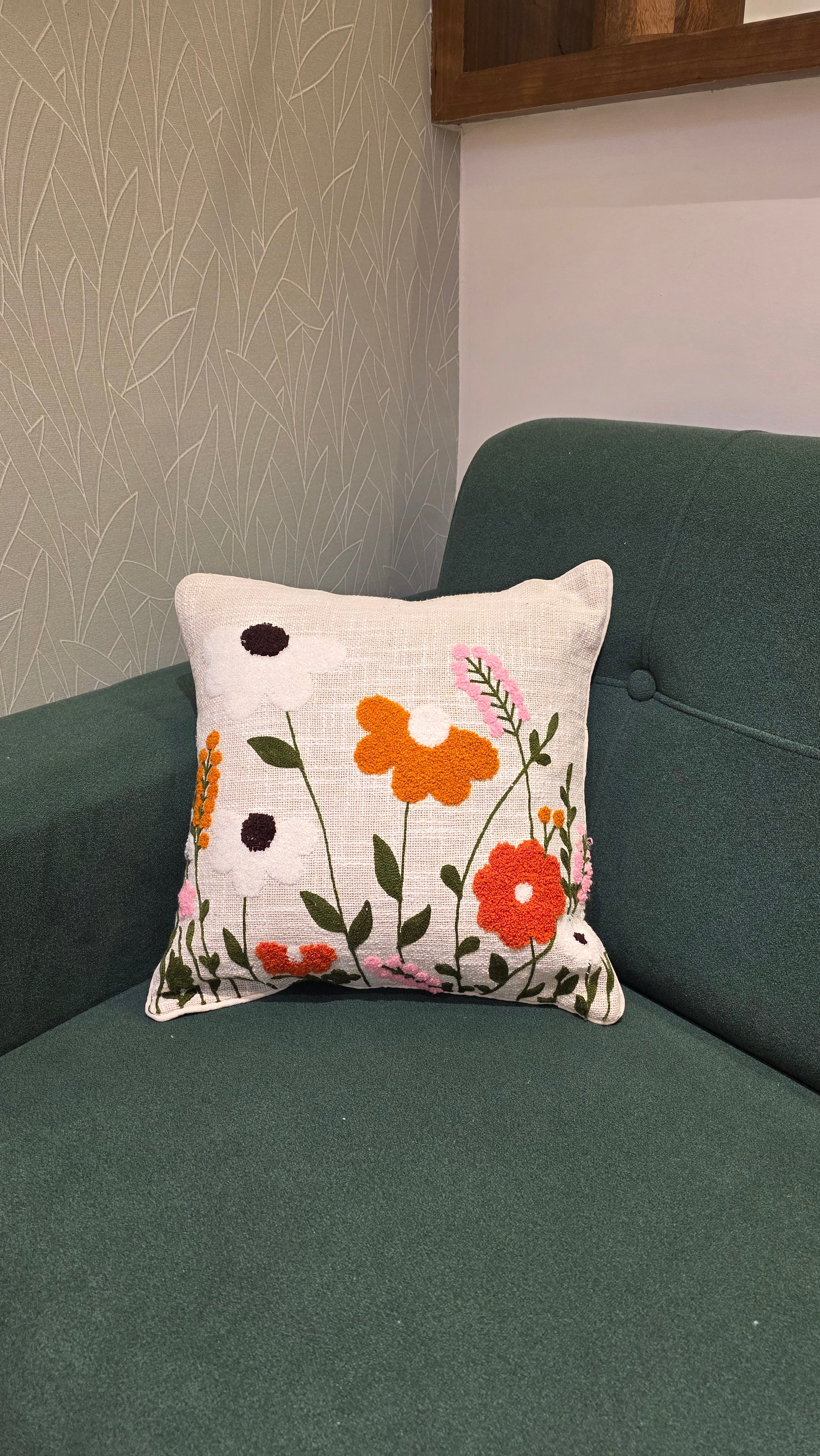Embroidered Jute Cushion Cover – 16 x 16 inches