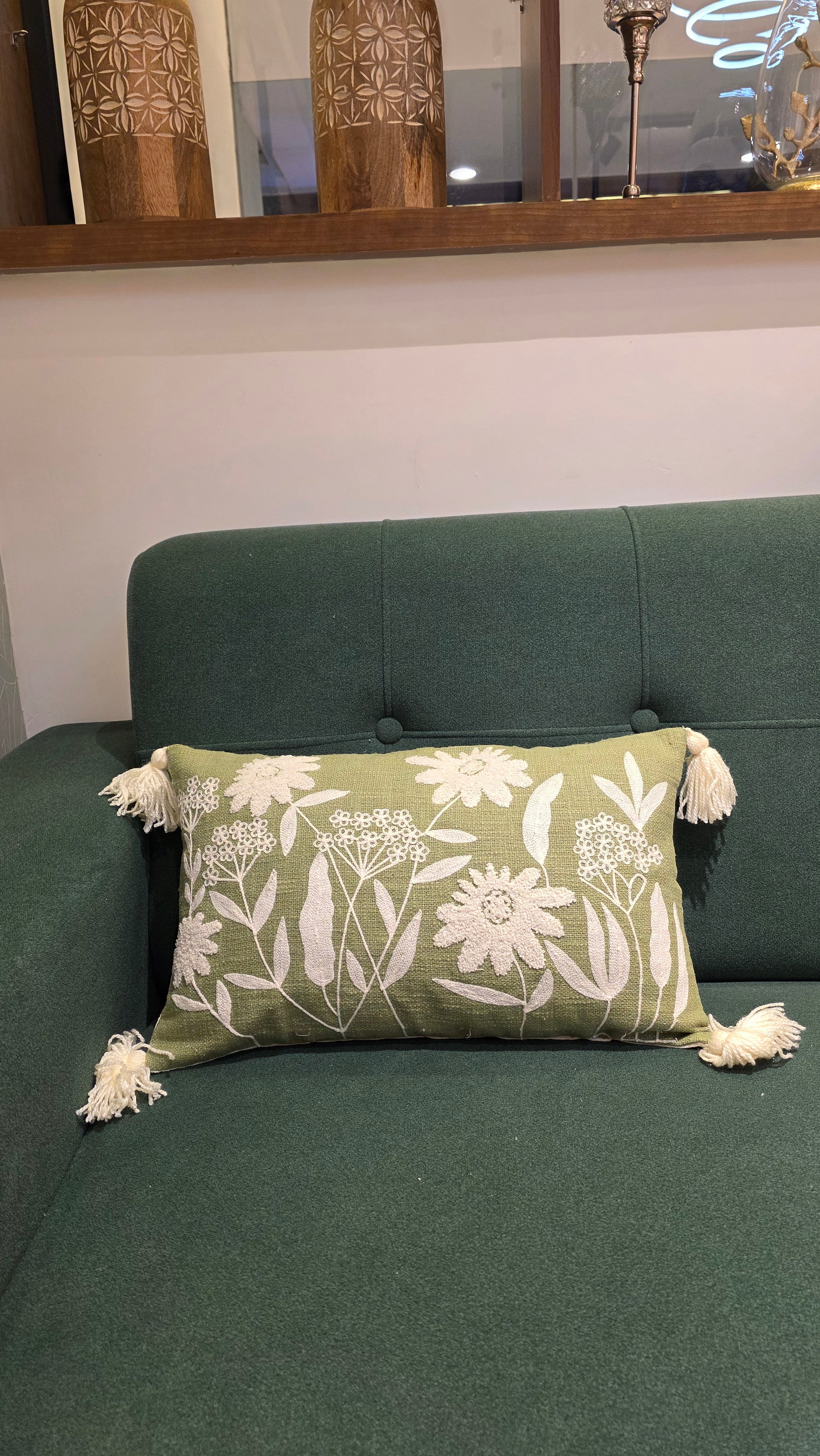 Embroidered Lumbar Cushion Cover – 12 x 20 inches
