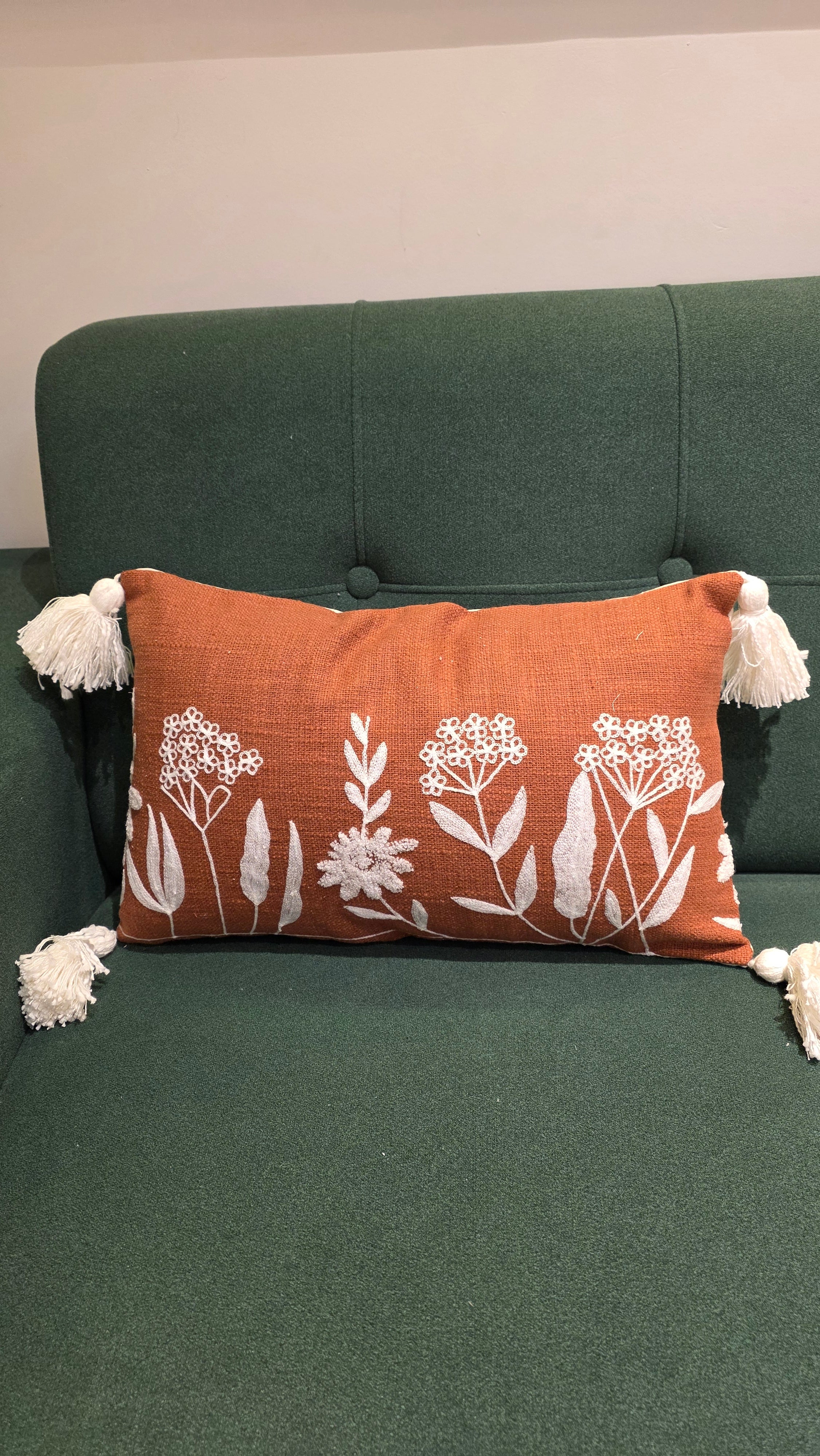 Embroidered Jute Lumbar Cushion Cover – 12 x 20 inches