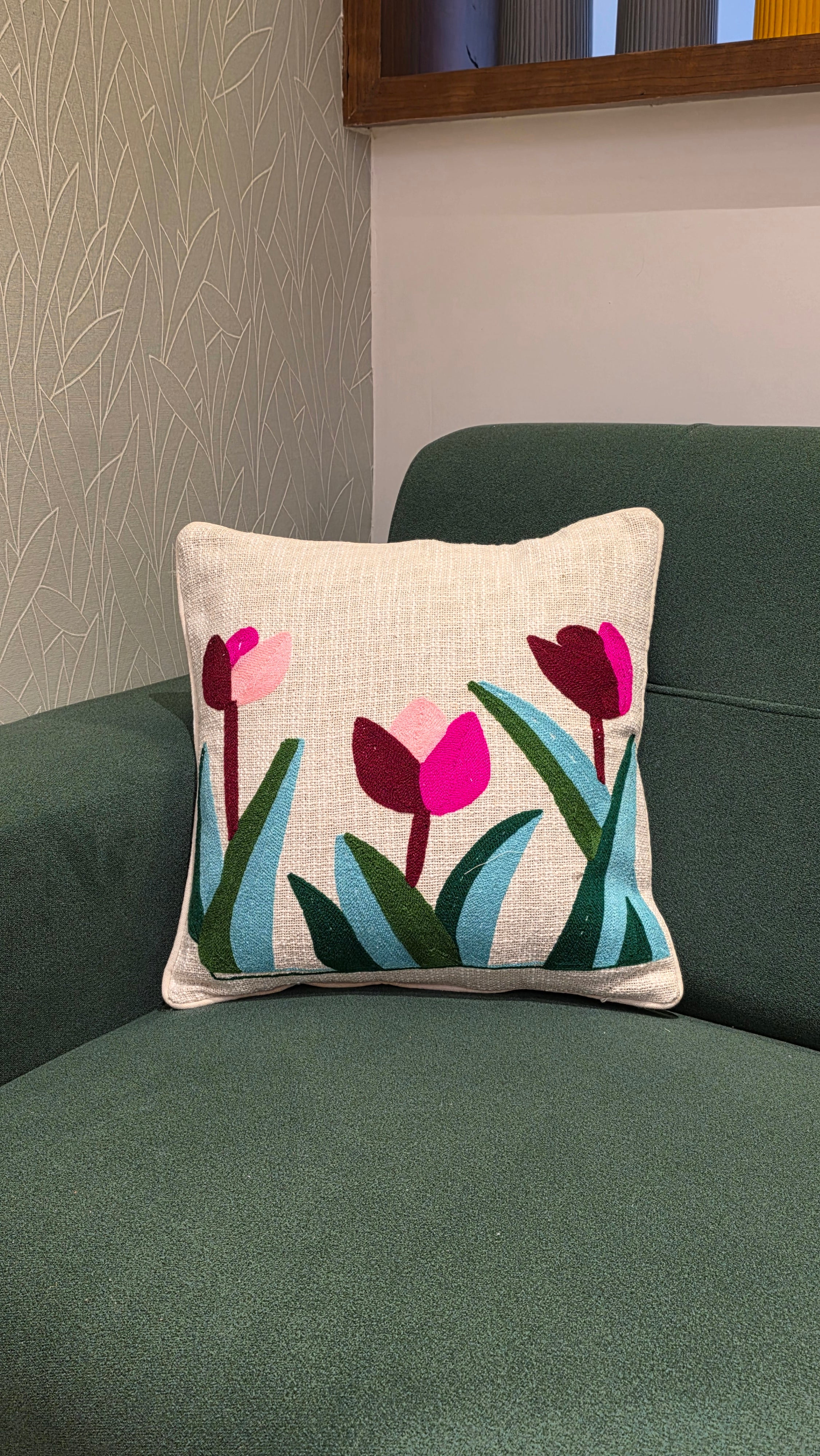 Embroidered Jute Cushion Cover – 16 x 16 inches