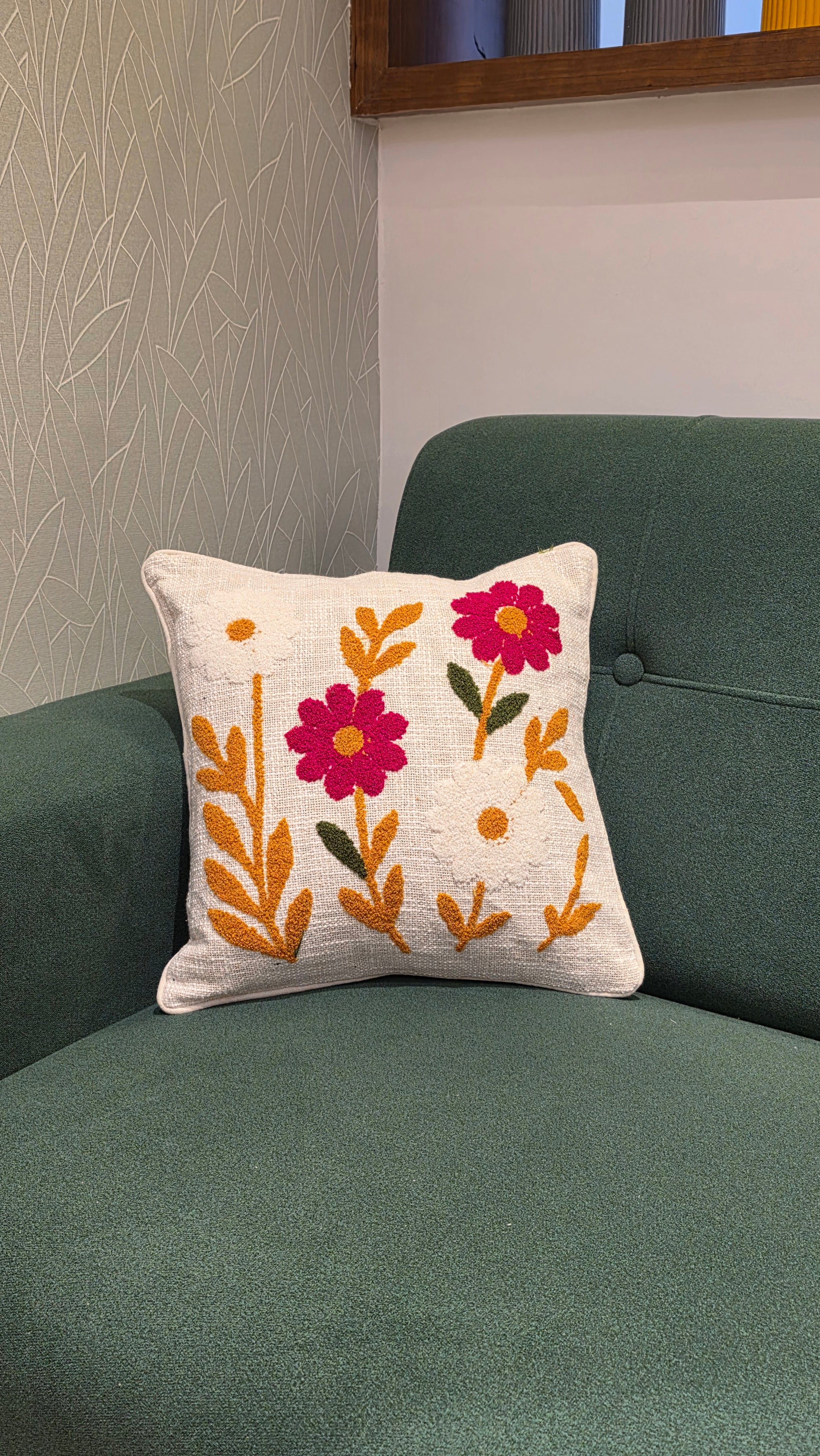 Embroidered Jute Cushion Cover – 16 x 16 inches