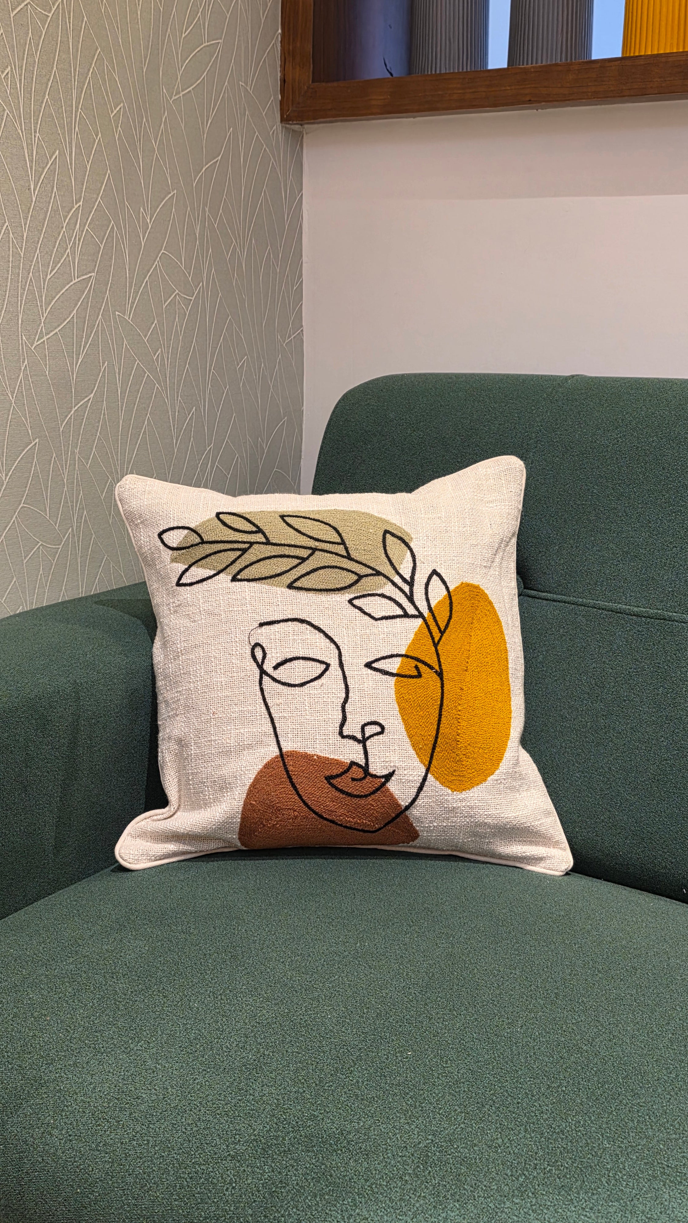 Embroidered Jute Cushion Cover – 16 x 16 inches