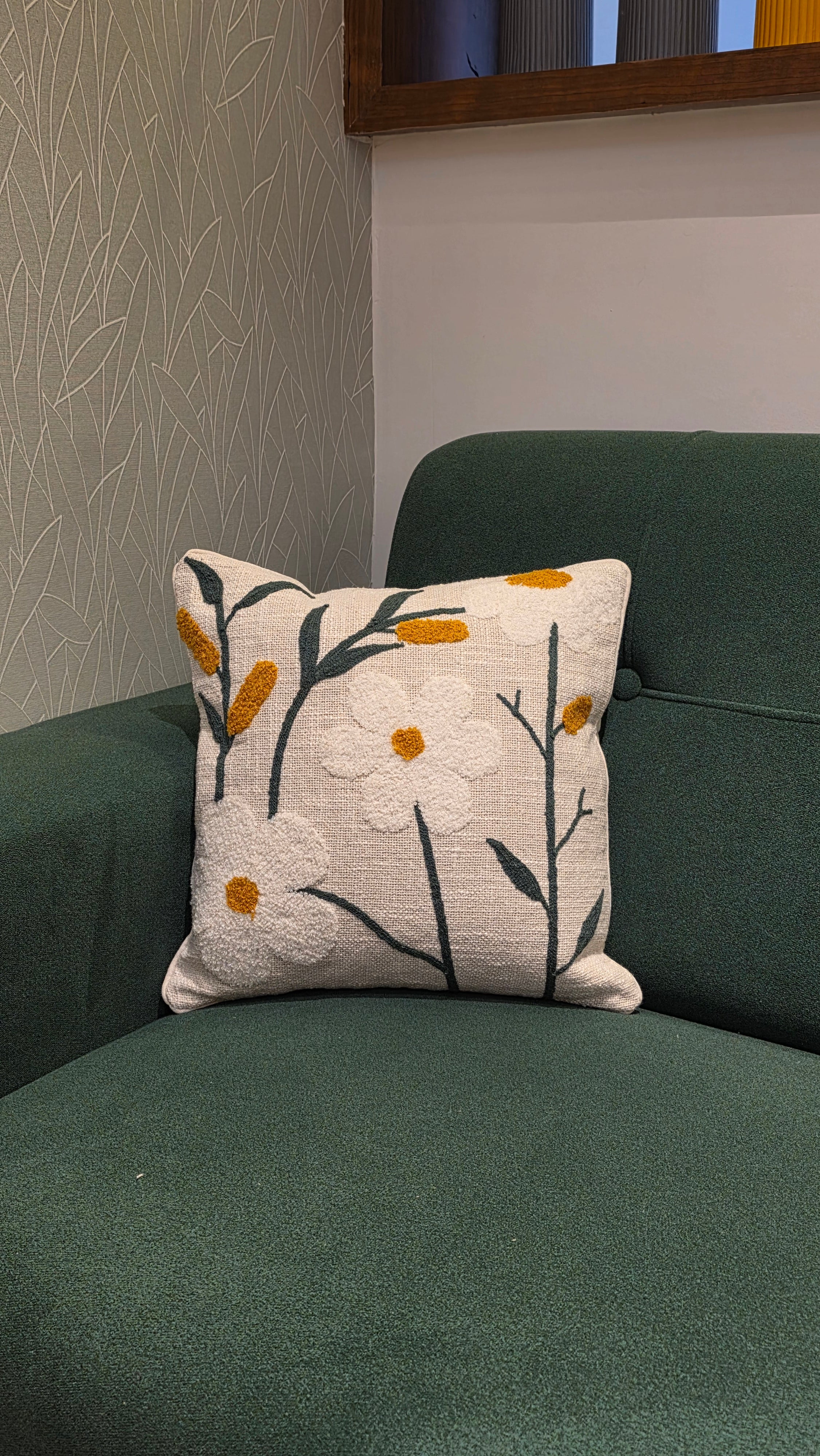 Embroidered Jute Cushion Cover – 16 x 16 inches