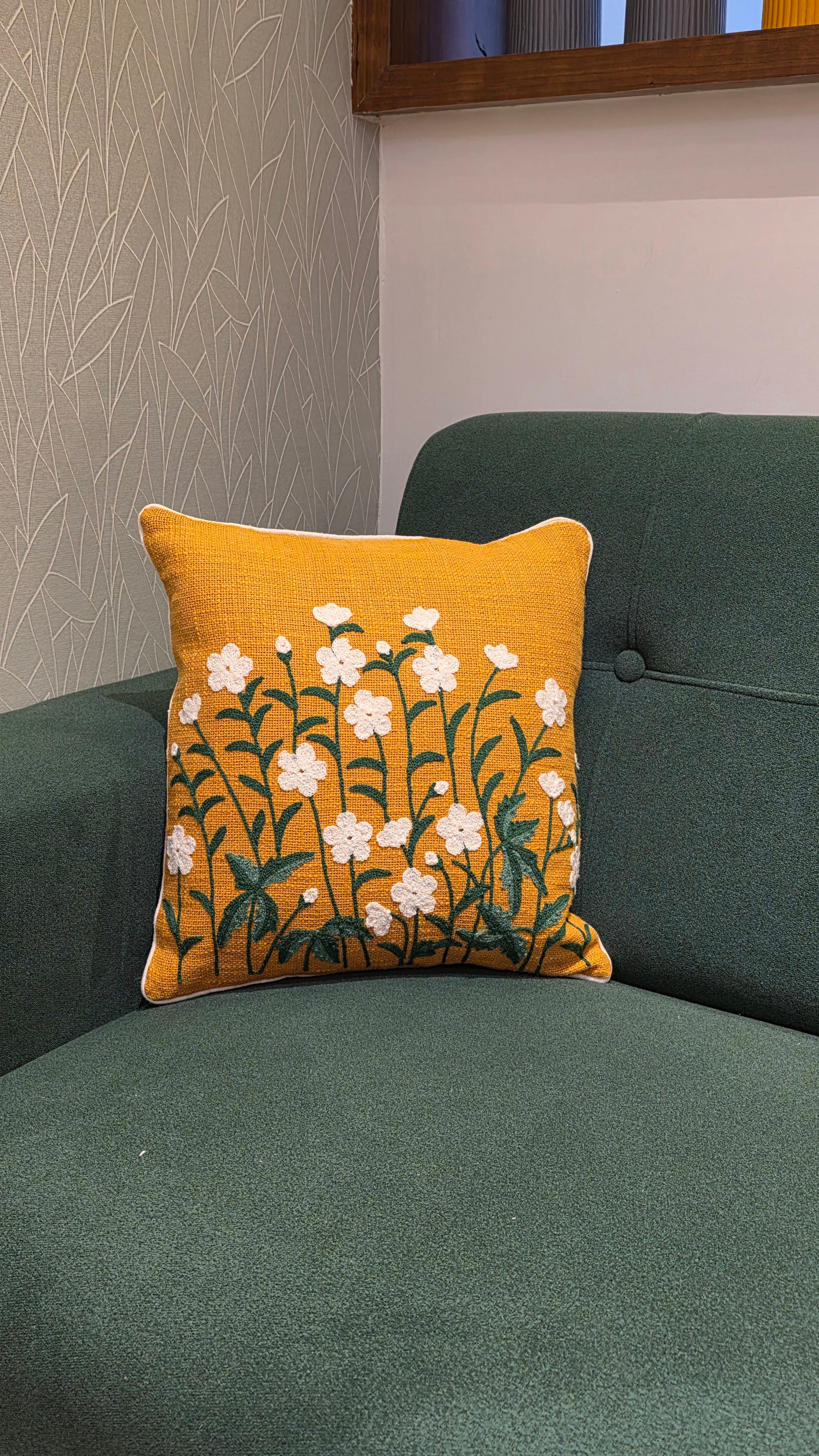 Embroidered Jute Cushion Cover – 16 x 16 inches