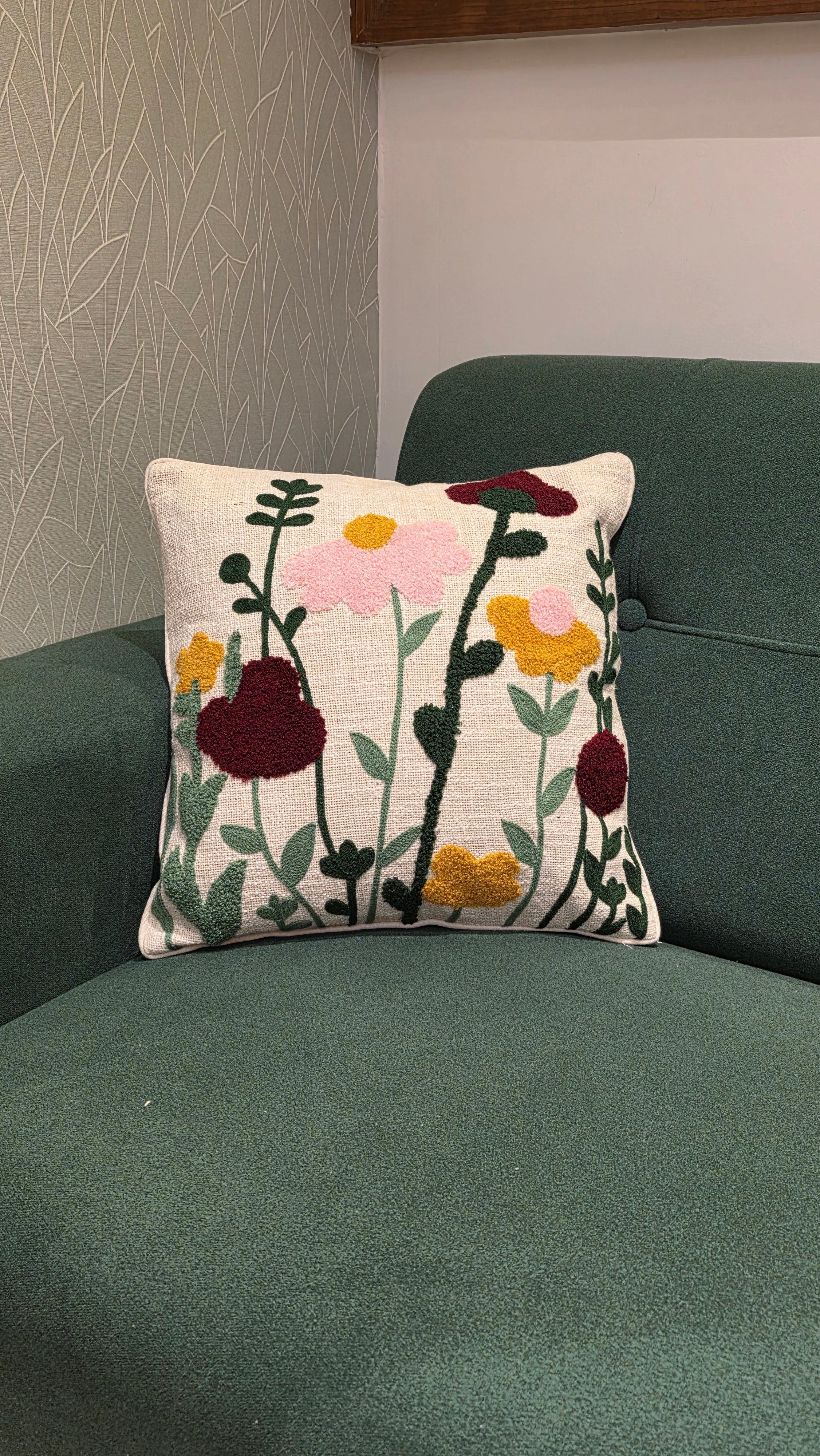 Embroidered Jute Cushion Cover – 16 x 16 inches