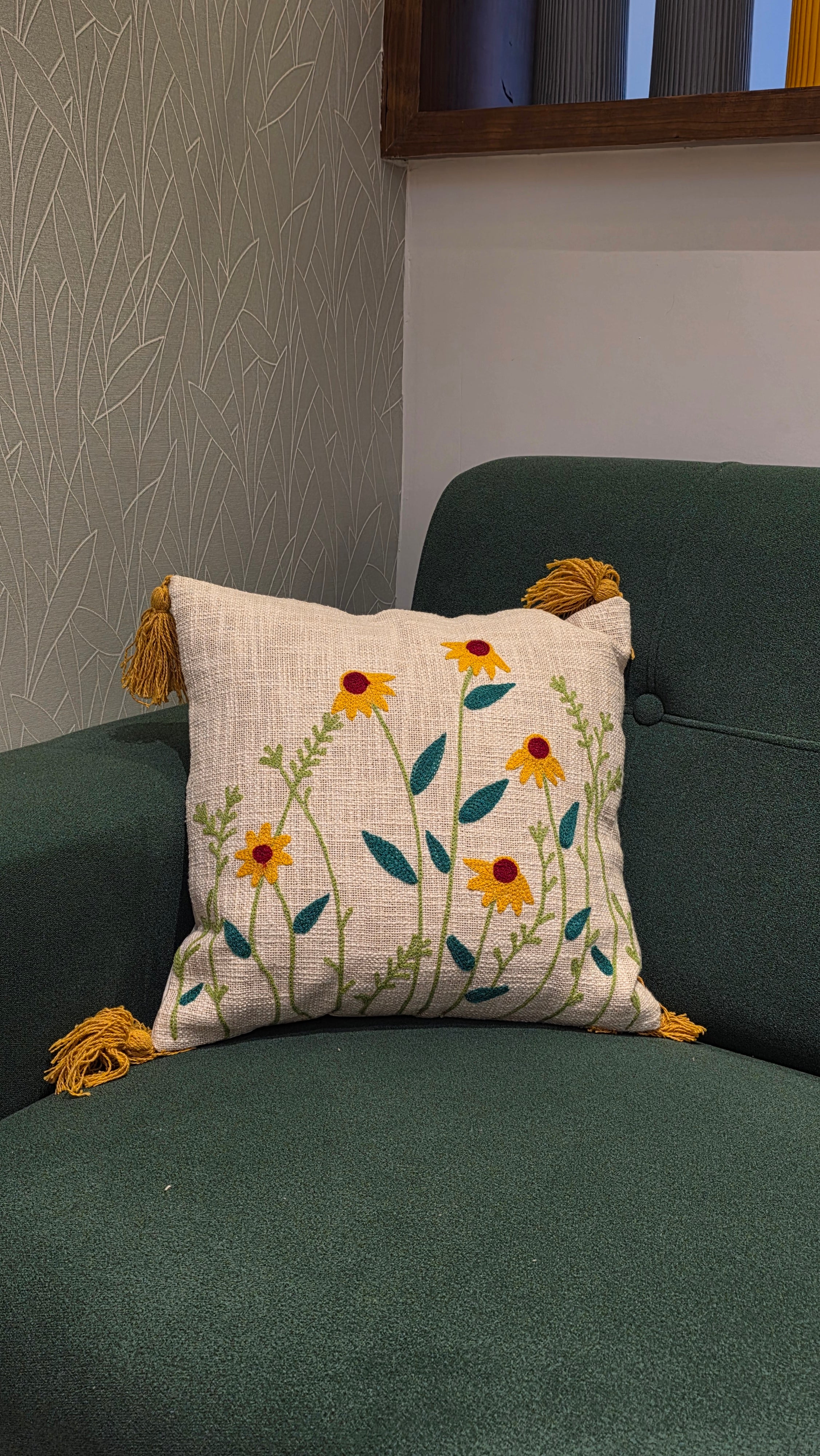 Embroidered Jute Cushion Cover – 16 x 16 inches