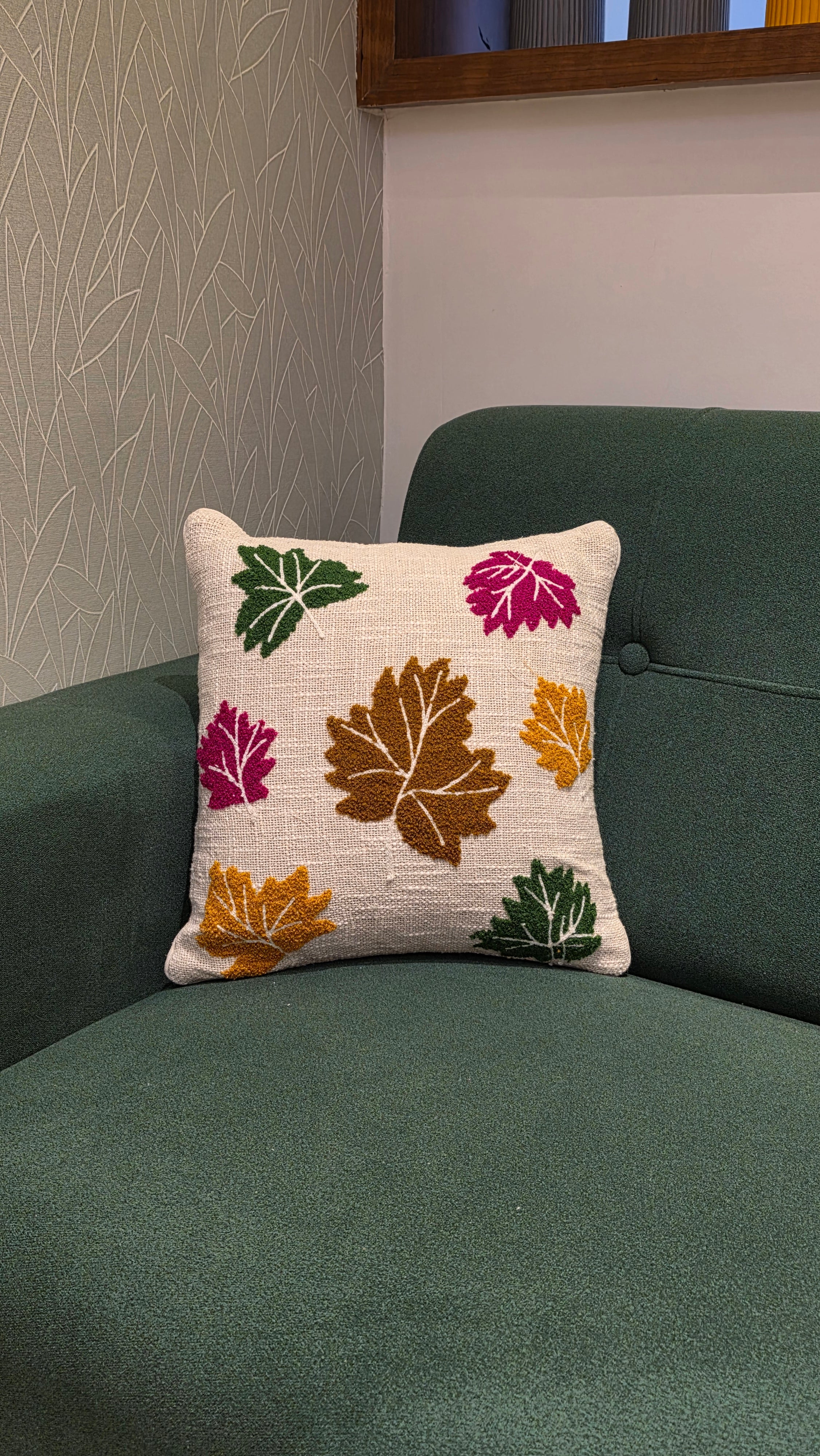 Embroidered Jute Cushion Cover – 16 x 16 inches