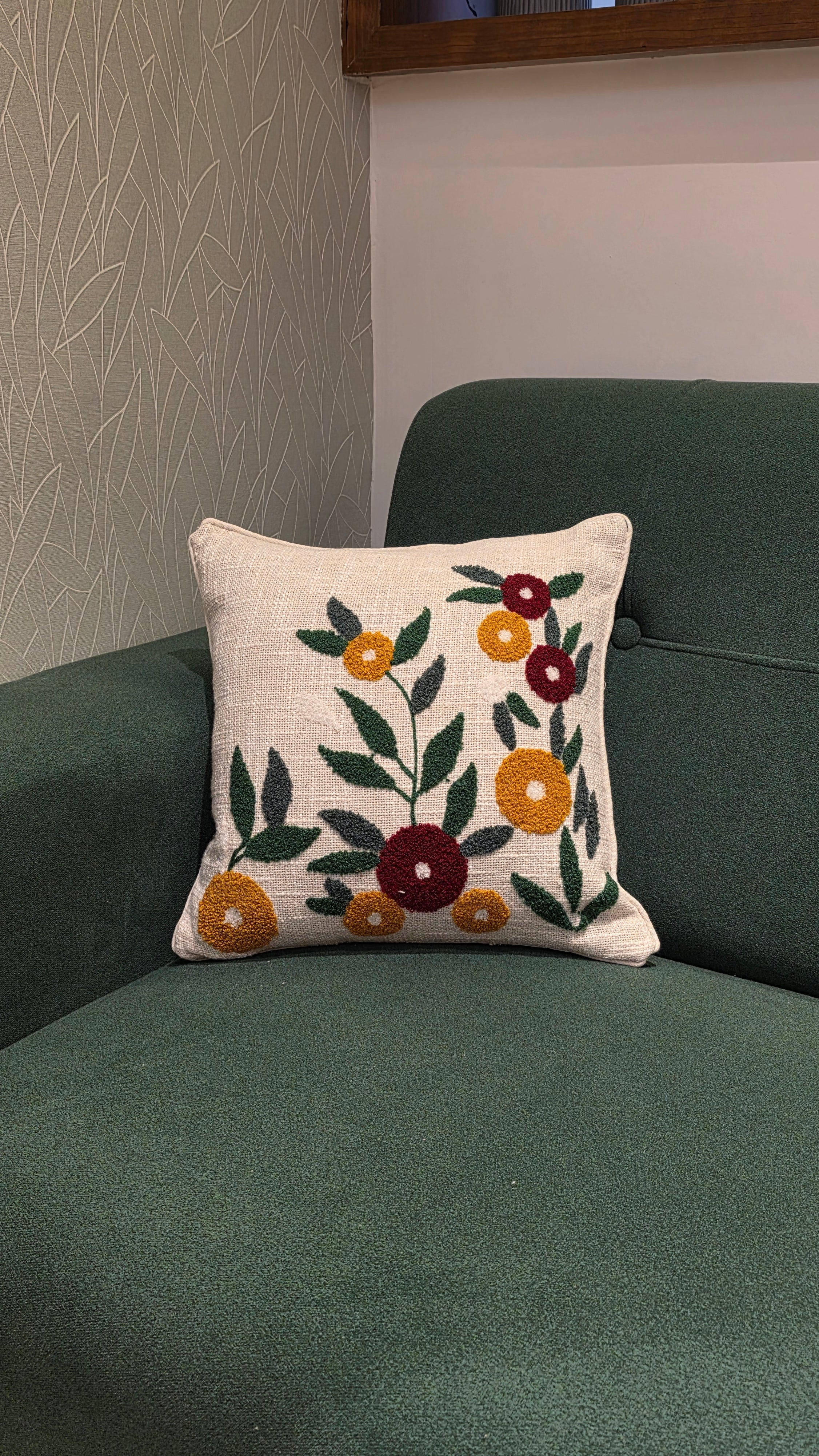 Embroidered Jute Cushion Cover – 16 x 16 inches