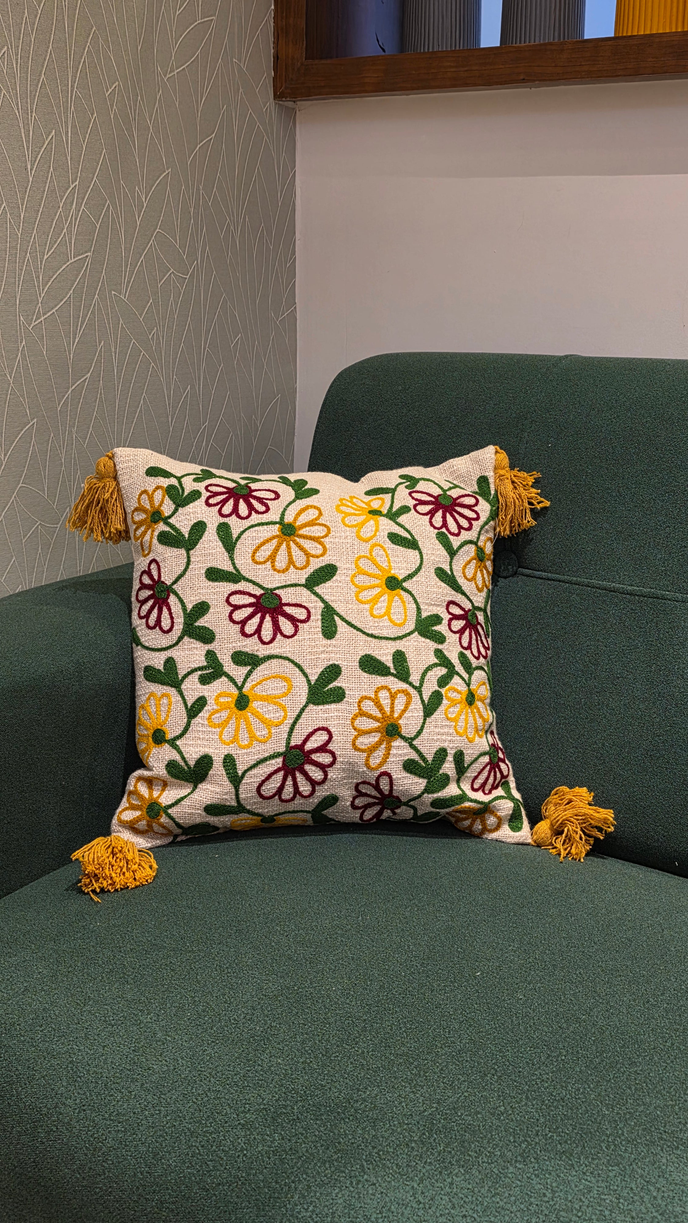 Embroidered Jute Cushion Cover – 16 x 16 inches