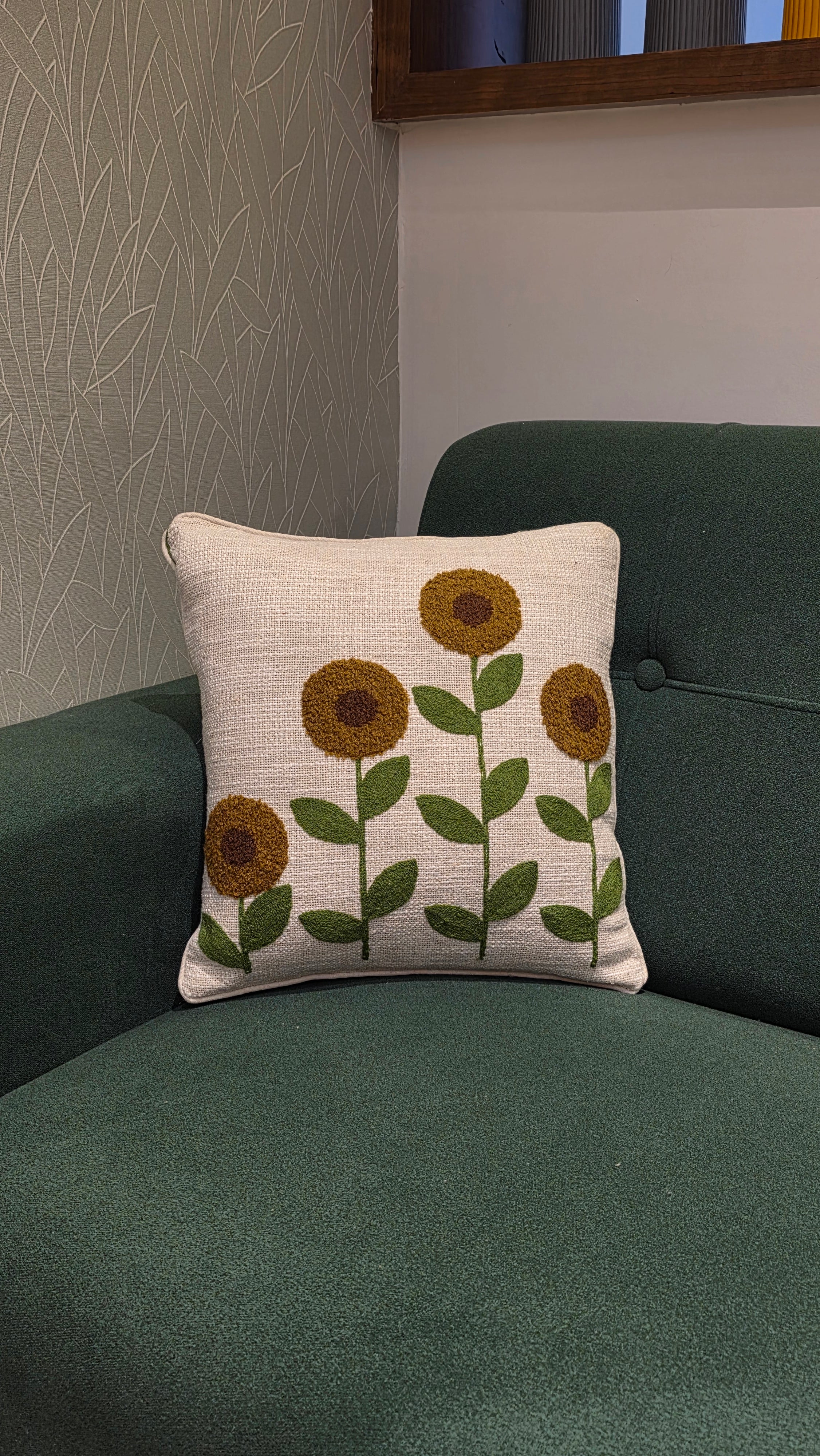 Embroidered Jute Cushion Cover – 16 x 16 inches