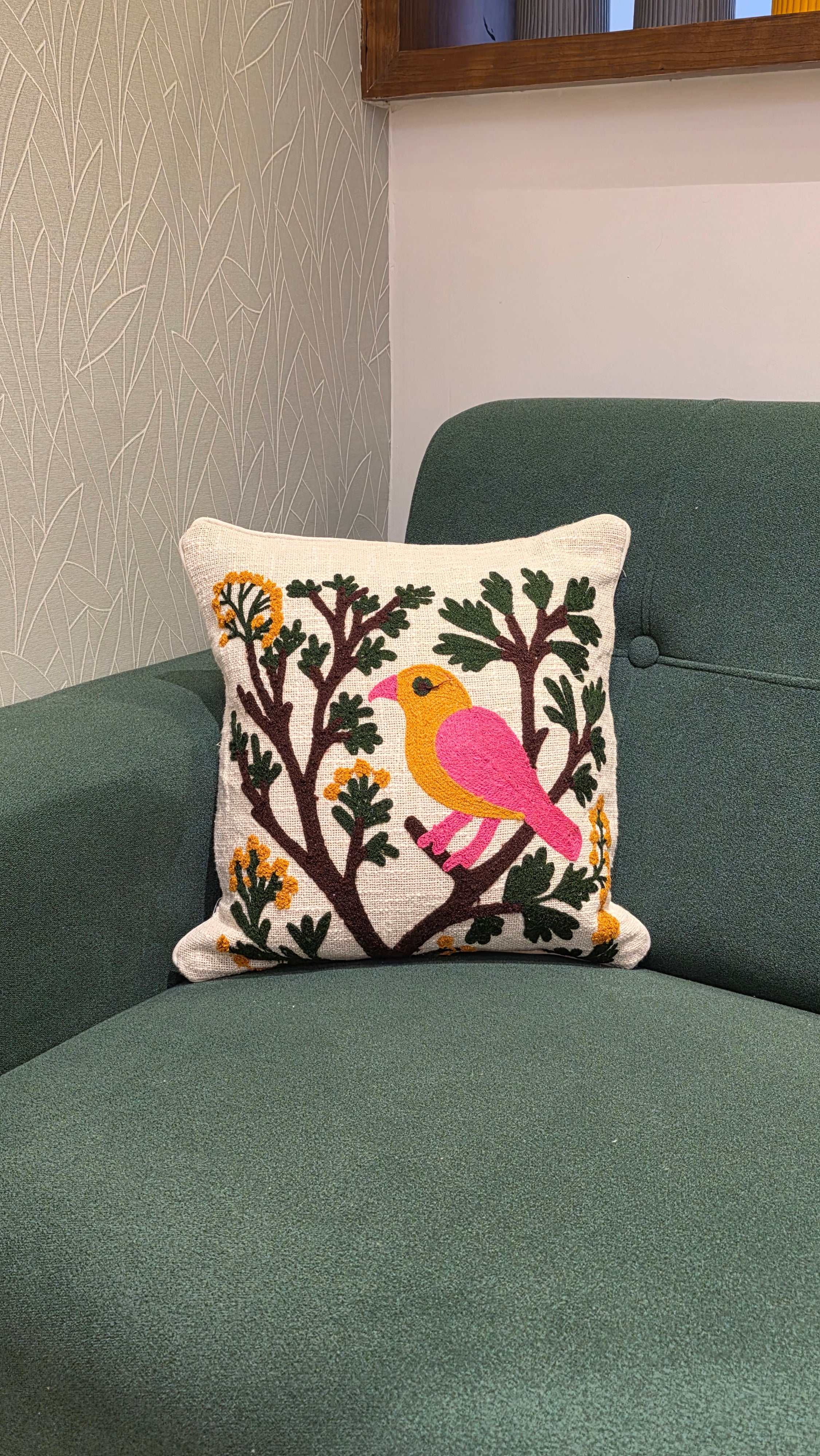 Embroidered Jute Cushion Cover – 16 x 16 inches