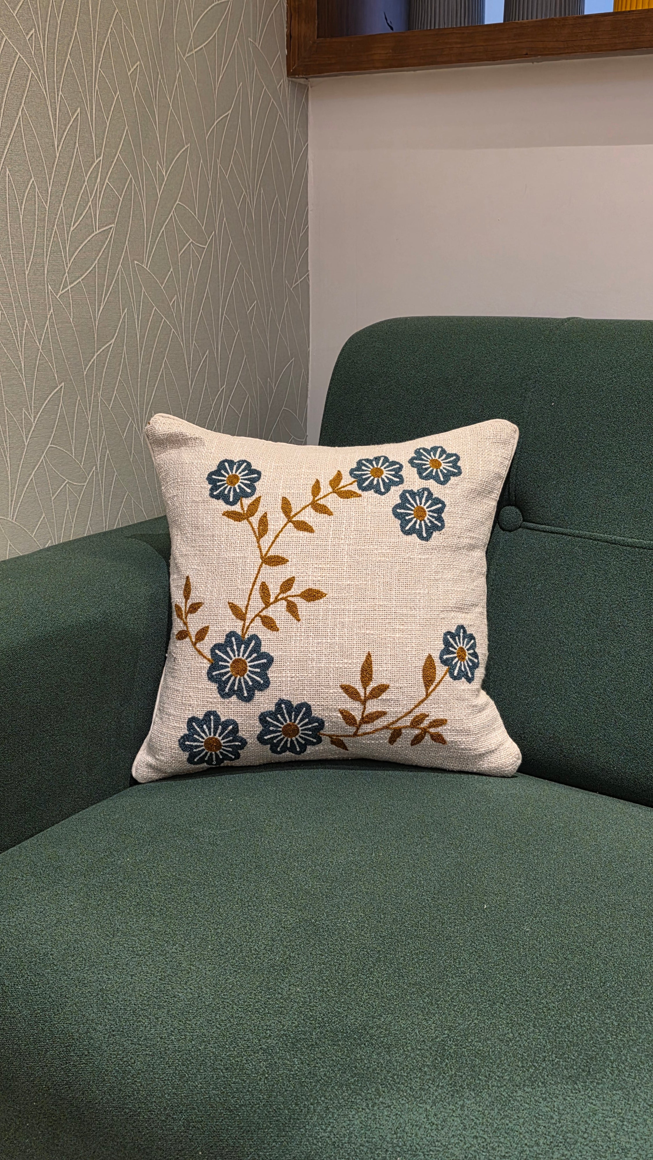 Embroidered Jute Cushion Cover – 16 x 16 inches