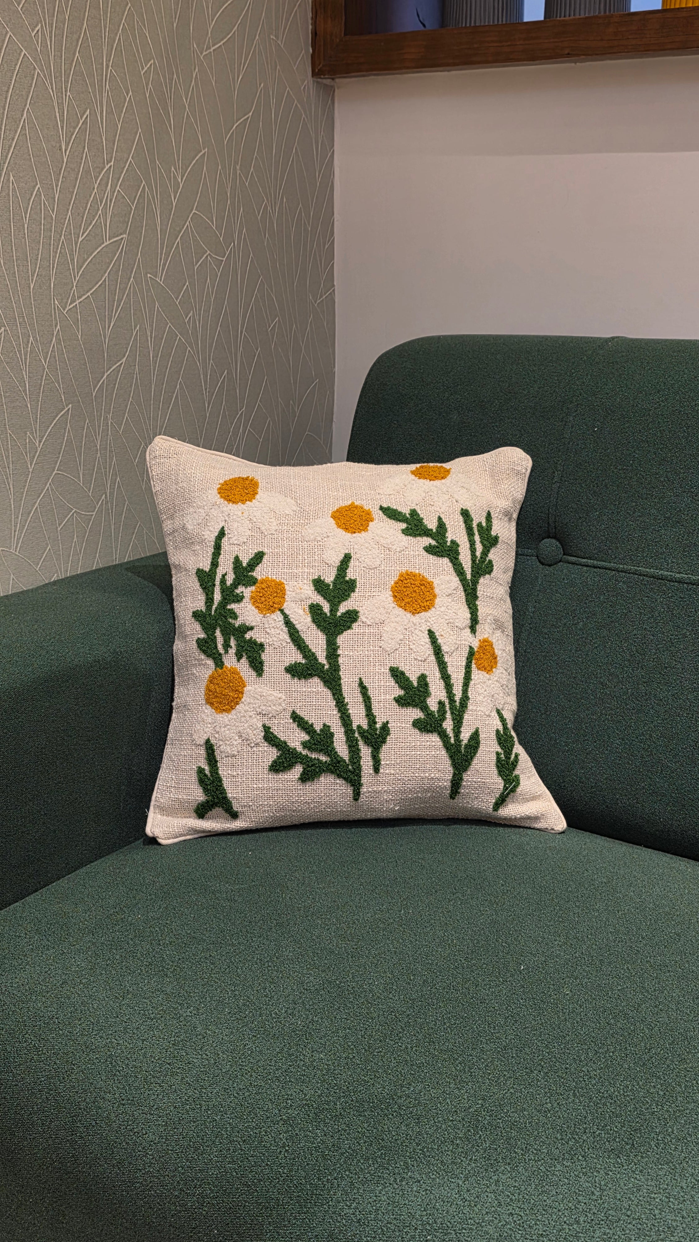 Embroidered Jute Cushion Cover – 16 x 16 inches