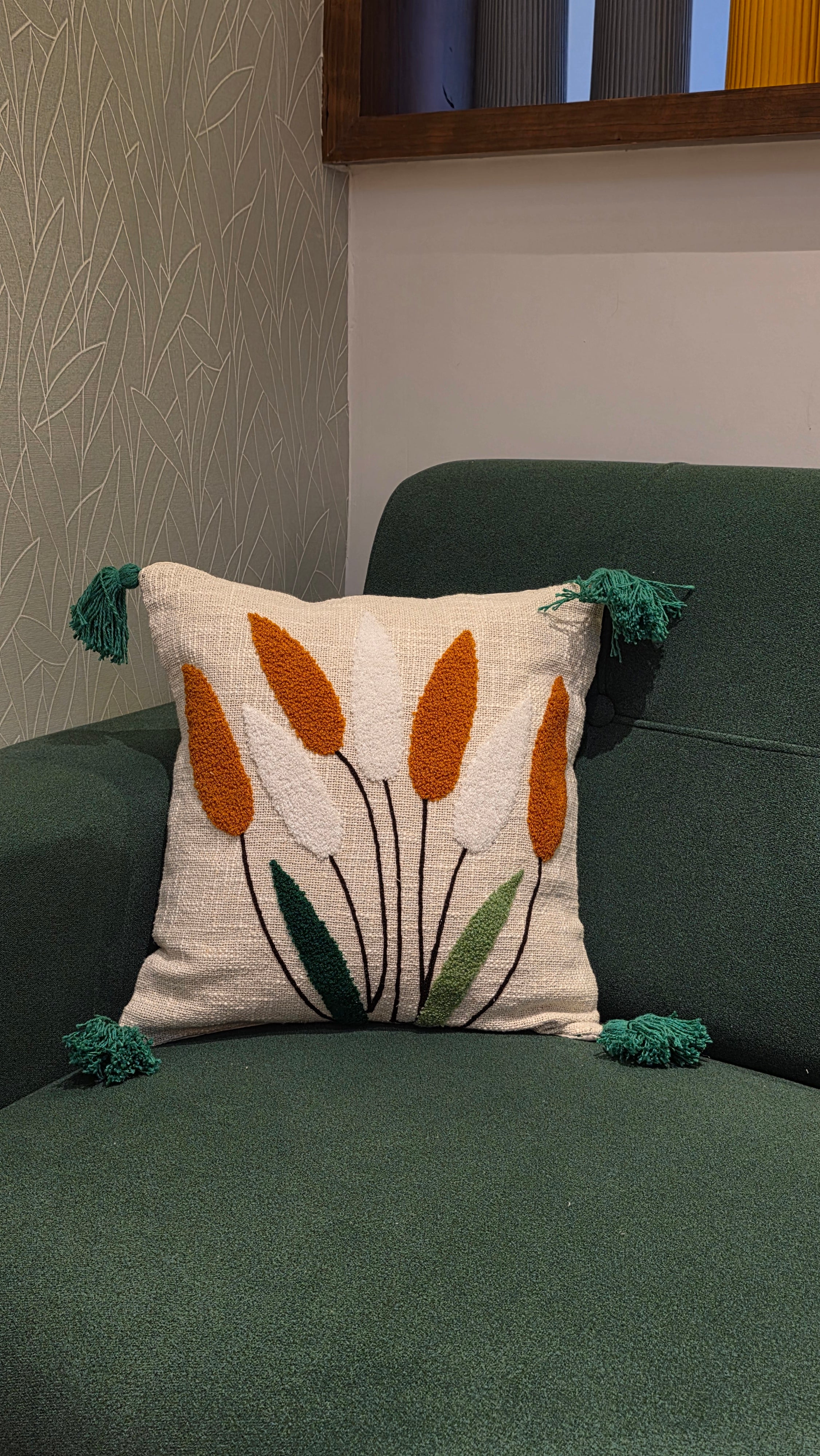 Embroidered Jute Cushion Cover – 16 x 16 inches