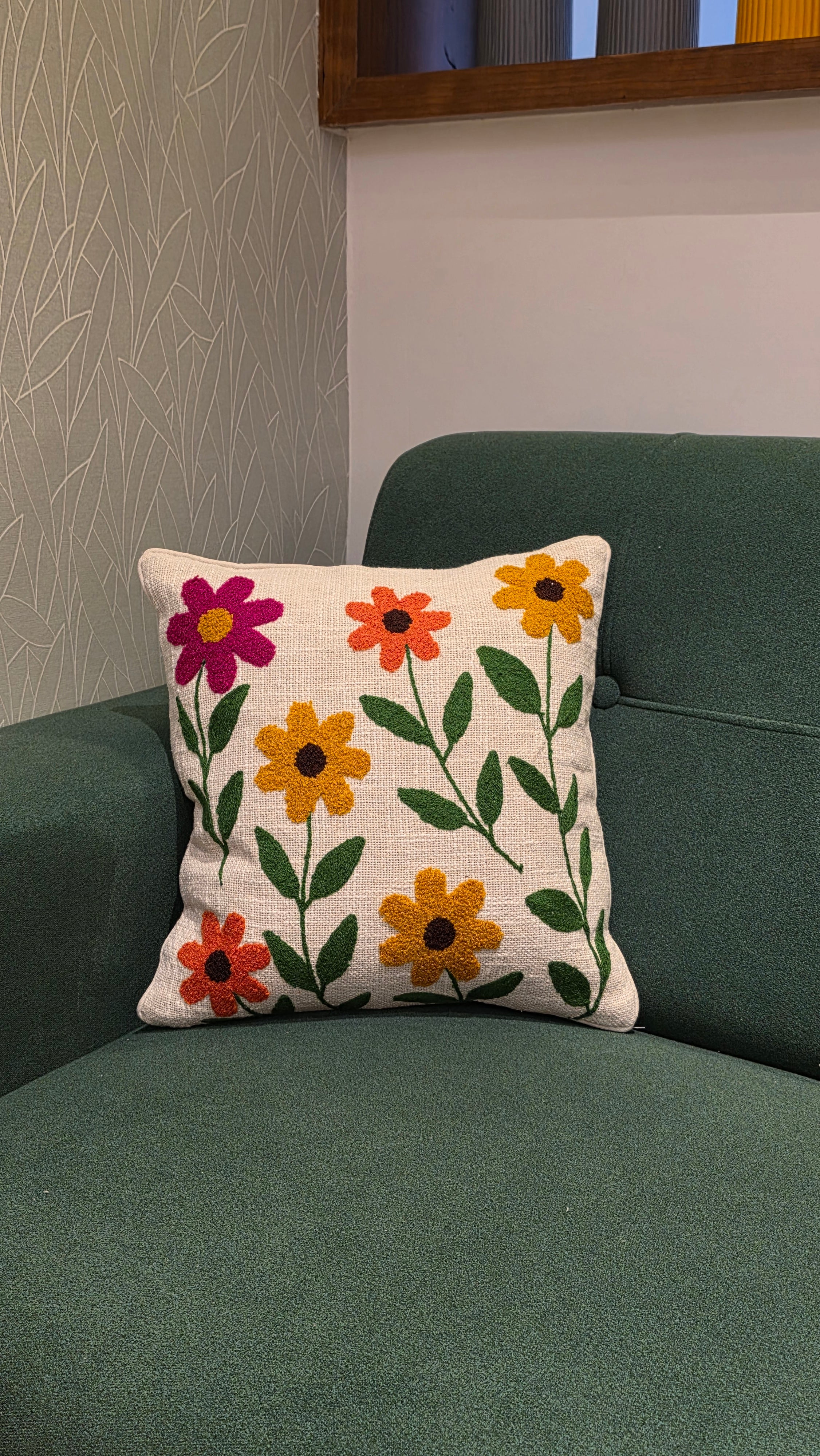 Embroidered Jute Cushion Cover – 16 x 16 inches