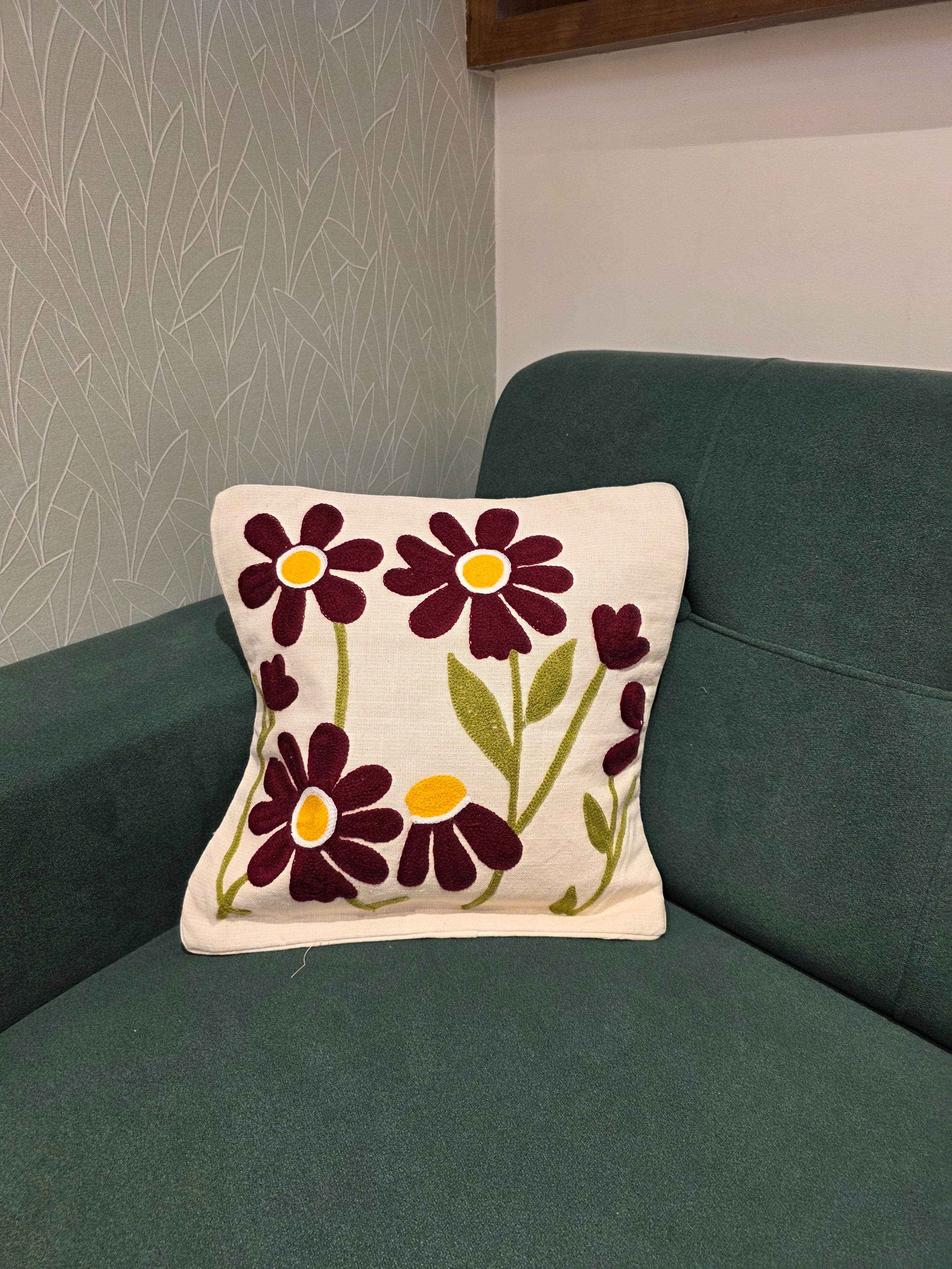 Embroidered Jute Cushion Cover – 16 x 16 inches