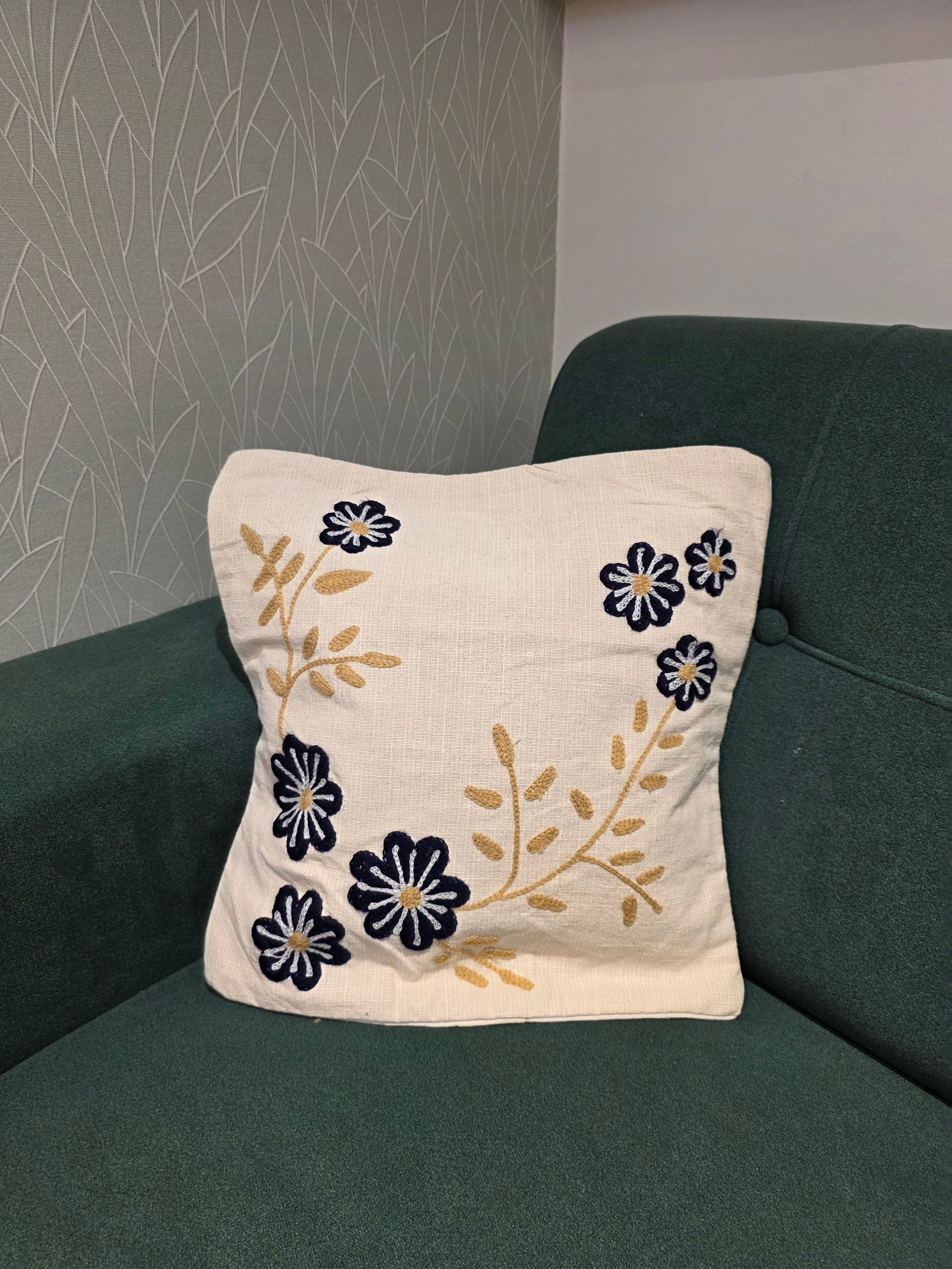 Embroidered Jute Cushion Cover – 16 x 16 inches