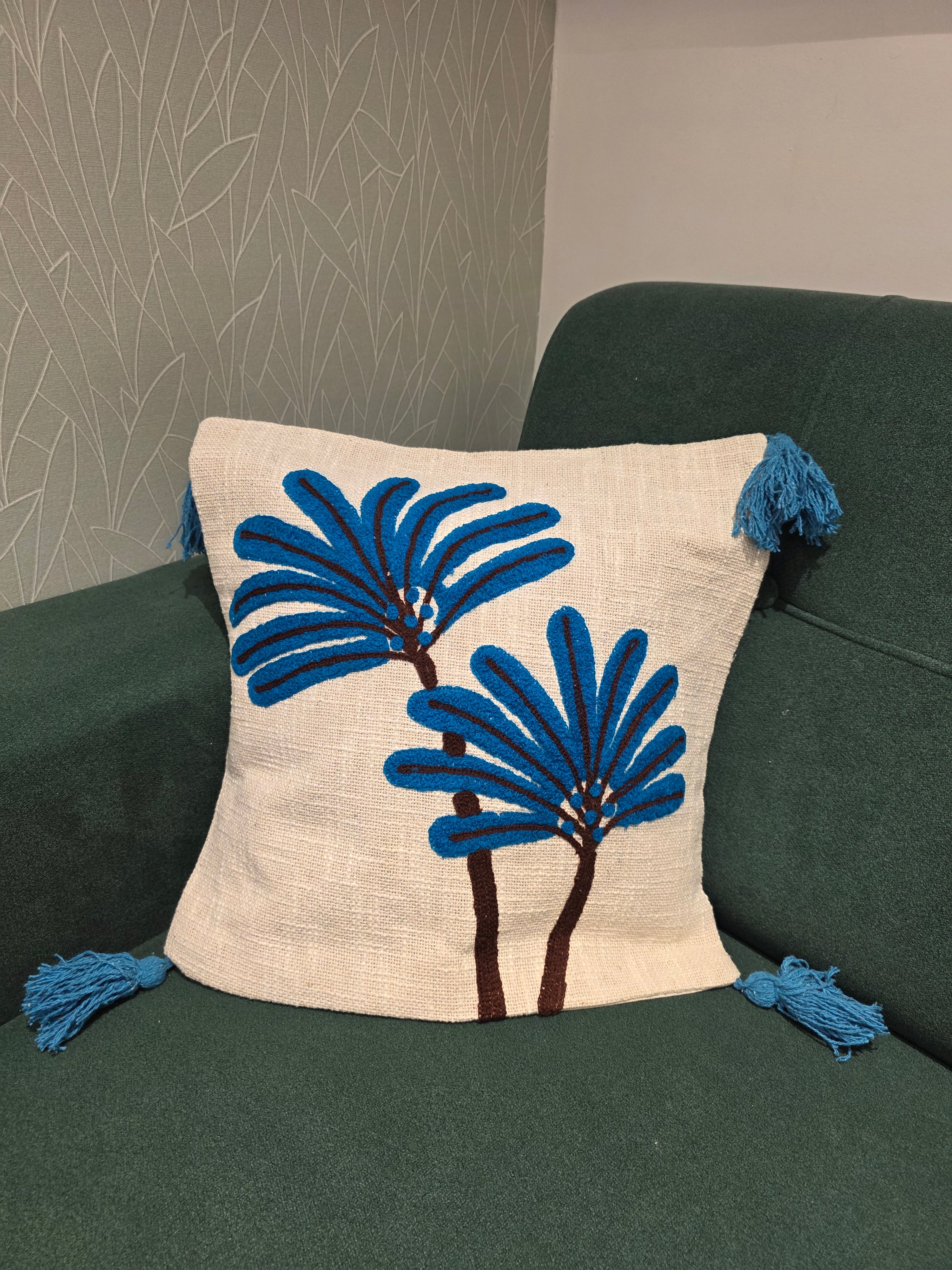 Embroidered Jute Cushion Cover – 16 x 16 inches