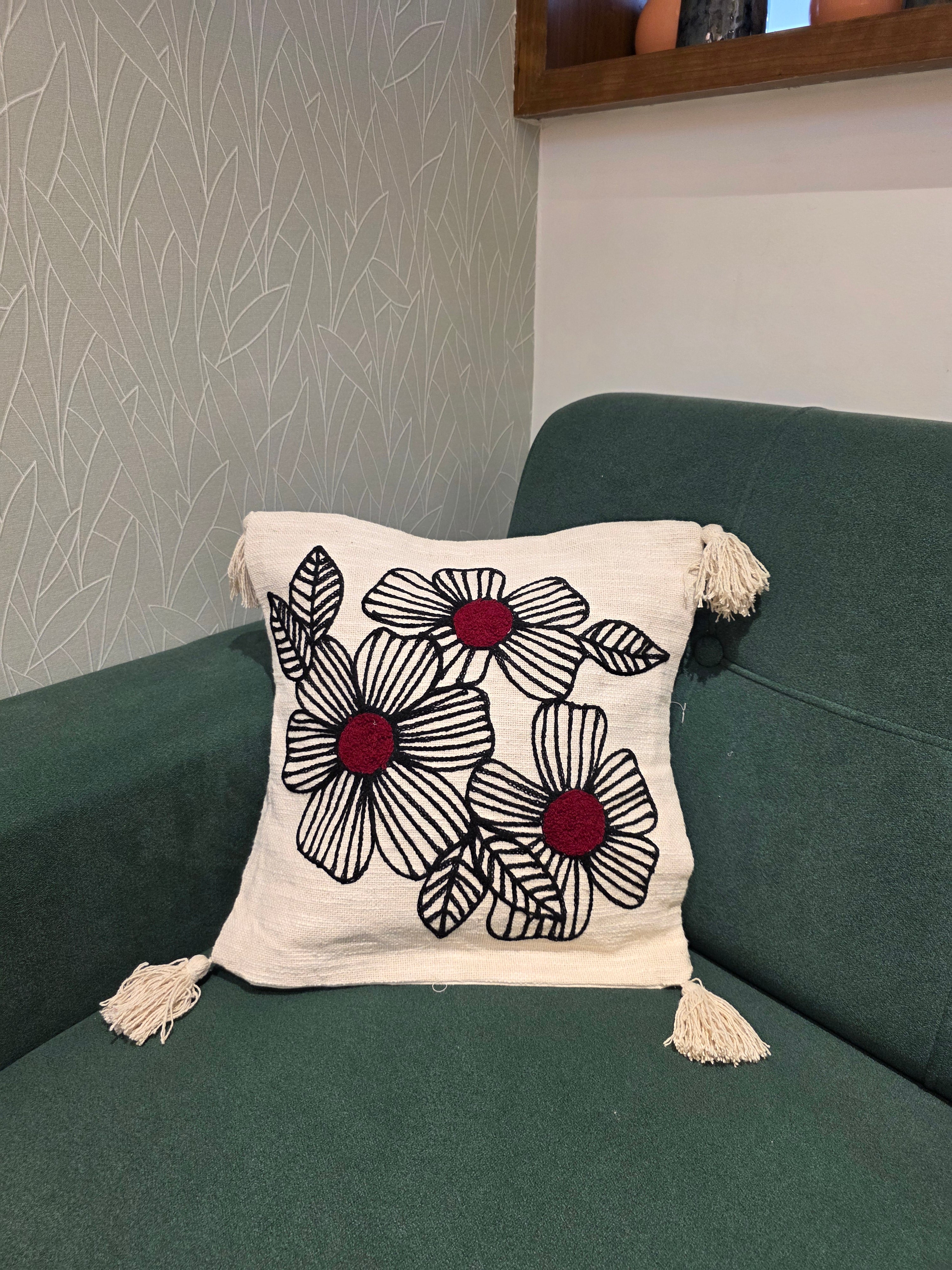 Embroidered Jute Cushion Cover – 16 x 16 inches