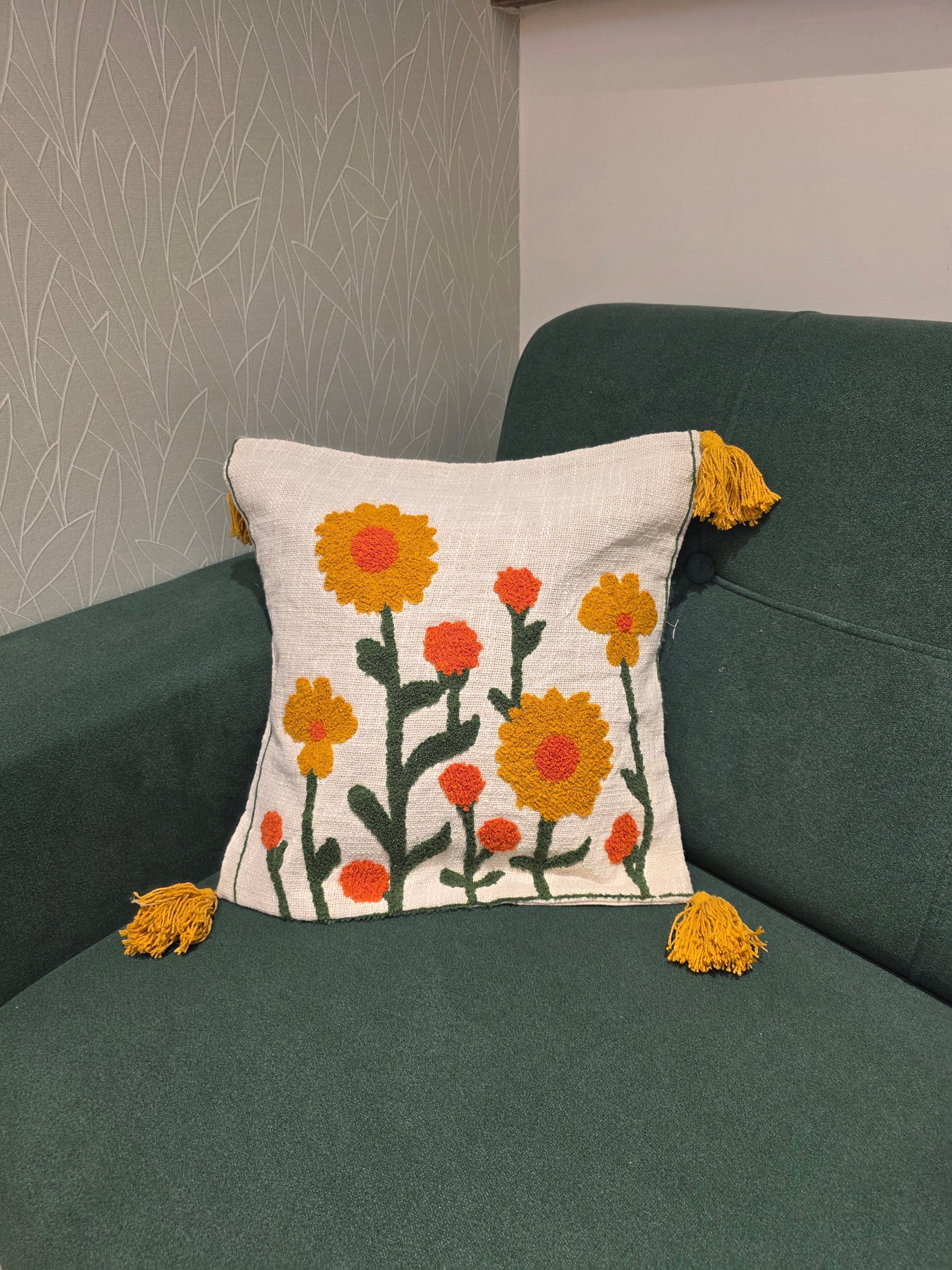 Embroidered Jute Cushion Cover – 16 x 16 inches