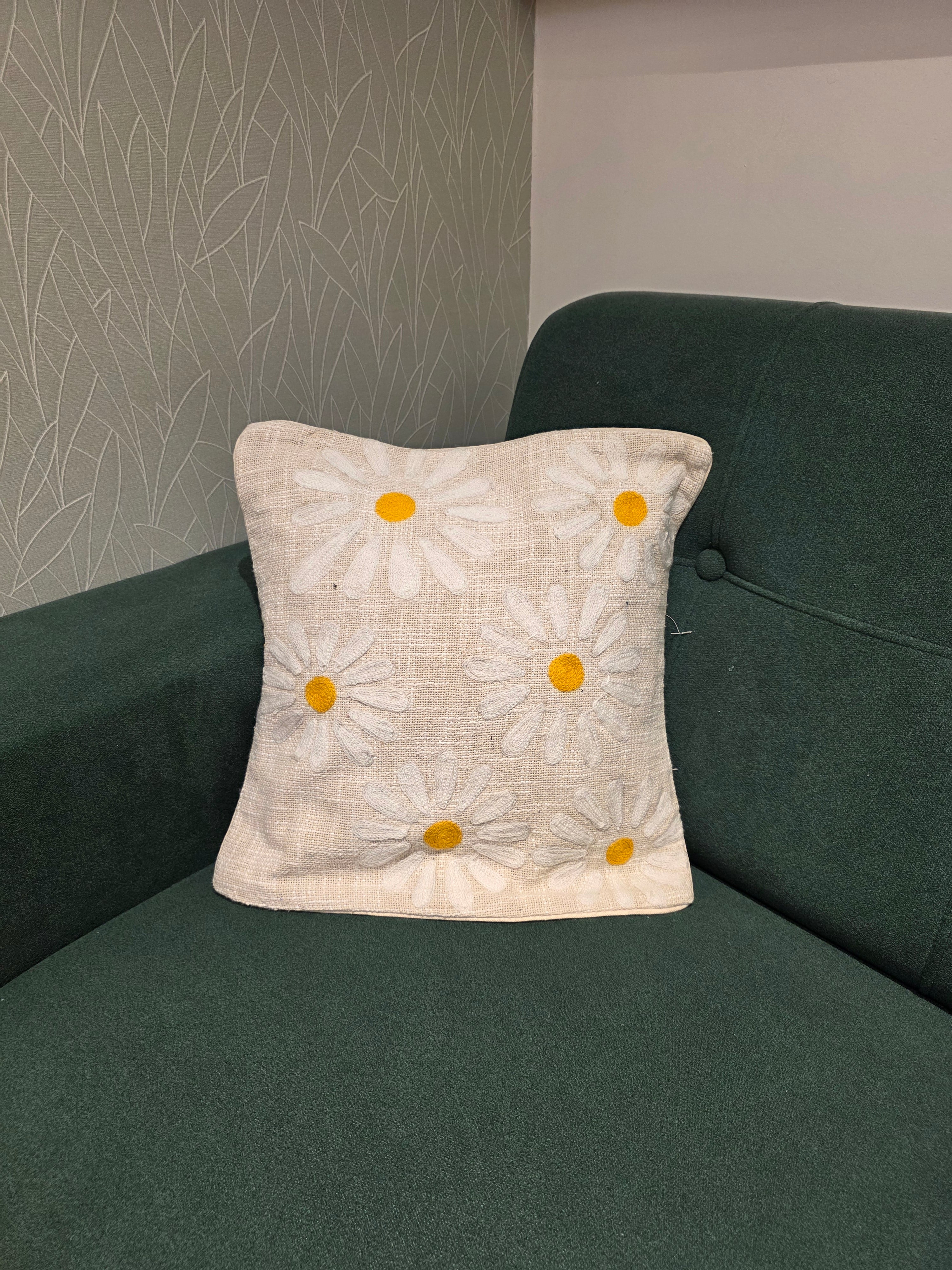 Embroidered Jute Cushion Cover – 16 x 16 inches