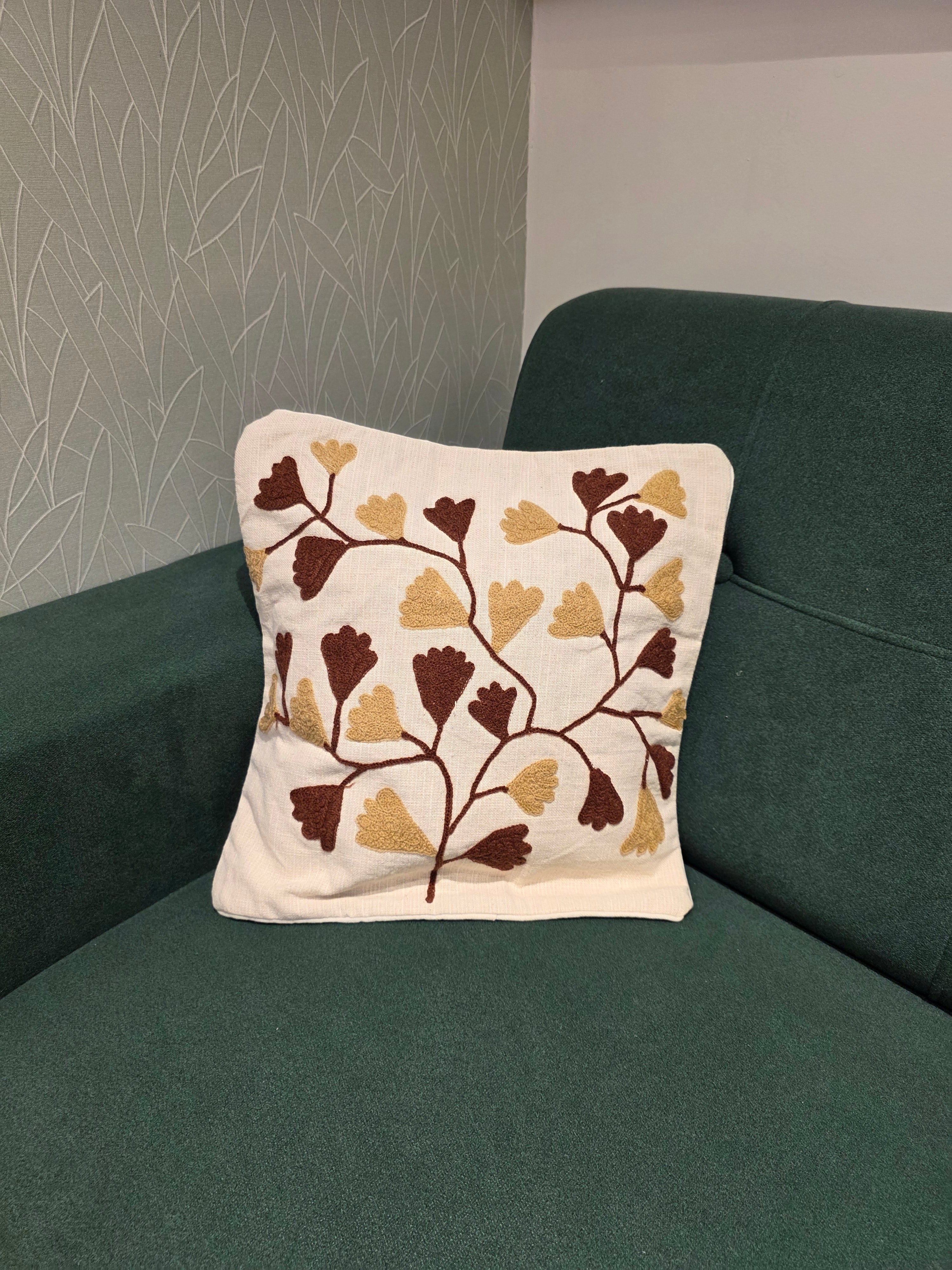 Embroidered Jute Cushion Cover – 16 x 16 inches