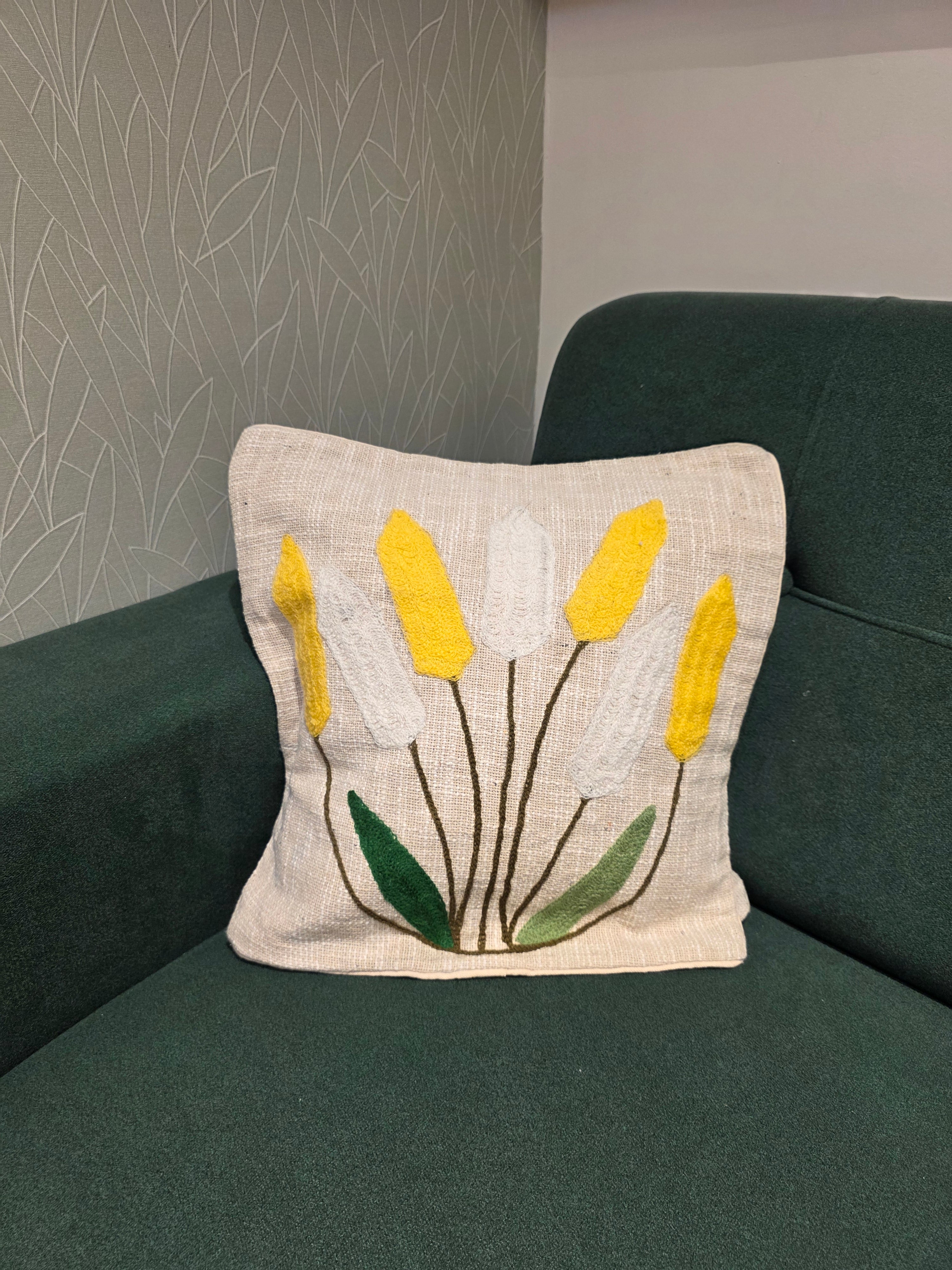 Embroidered Jute Cushion Cover – 16 x 16 inches