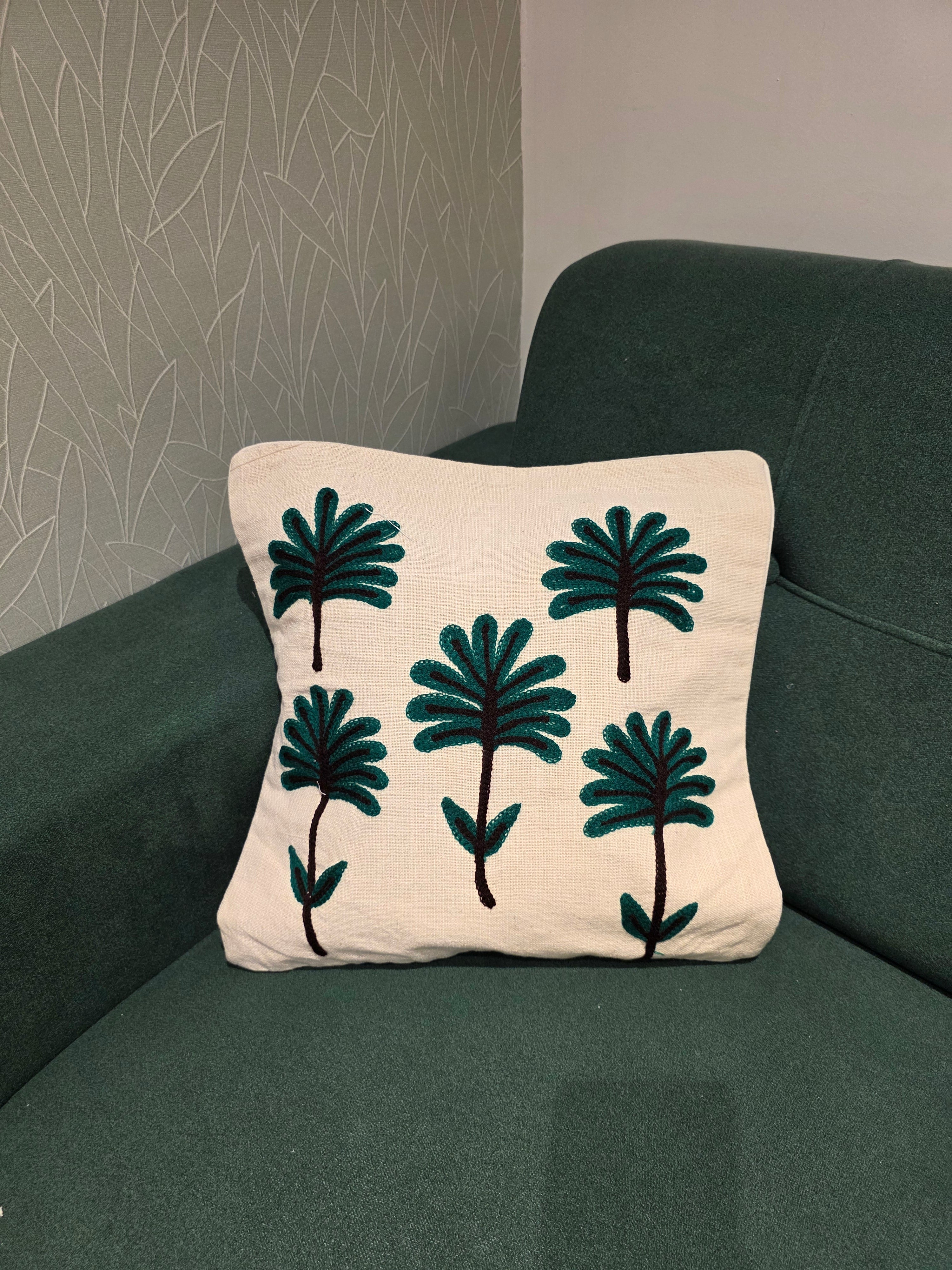 Embroidered Jute Cushion Cover – 16 x 16 inches