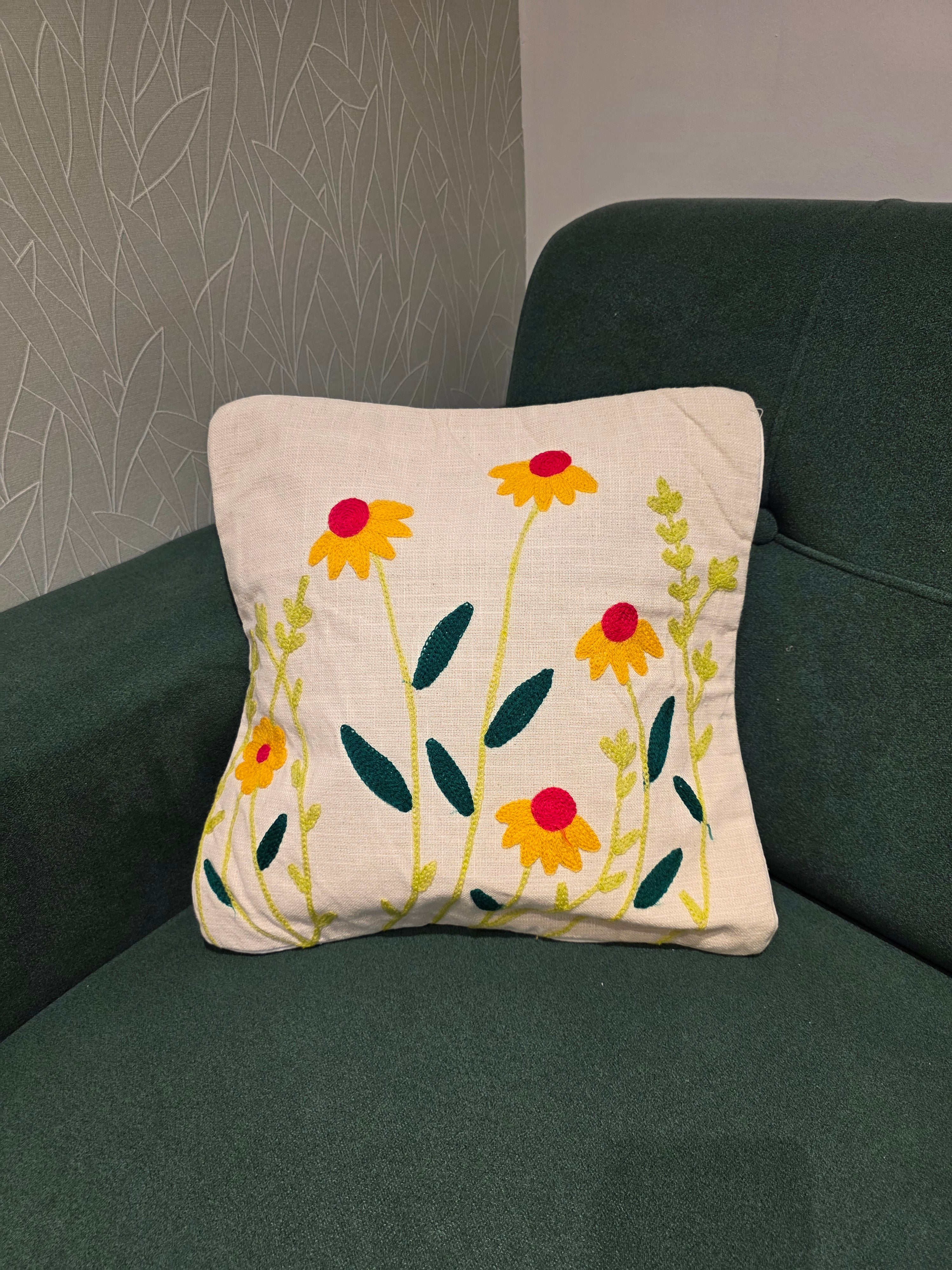 Embroidered Jute Cushion Cover – 16 x 16 inches
