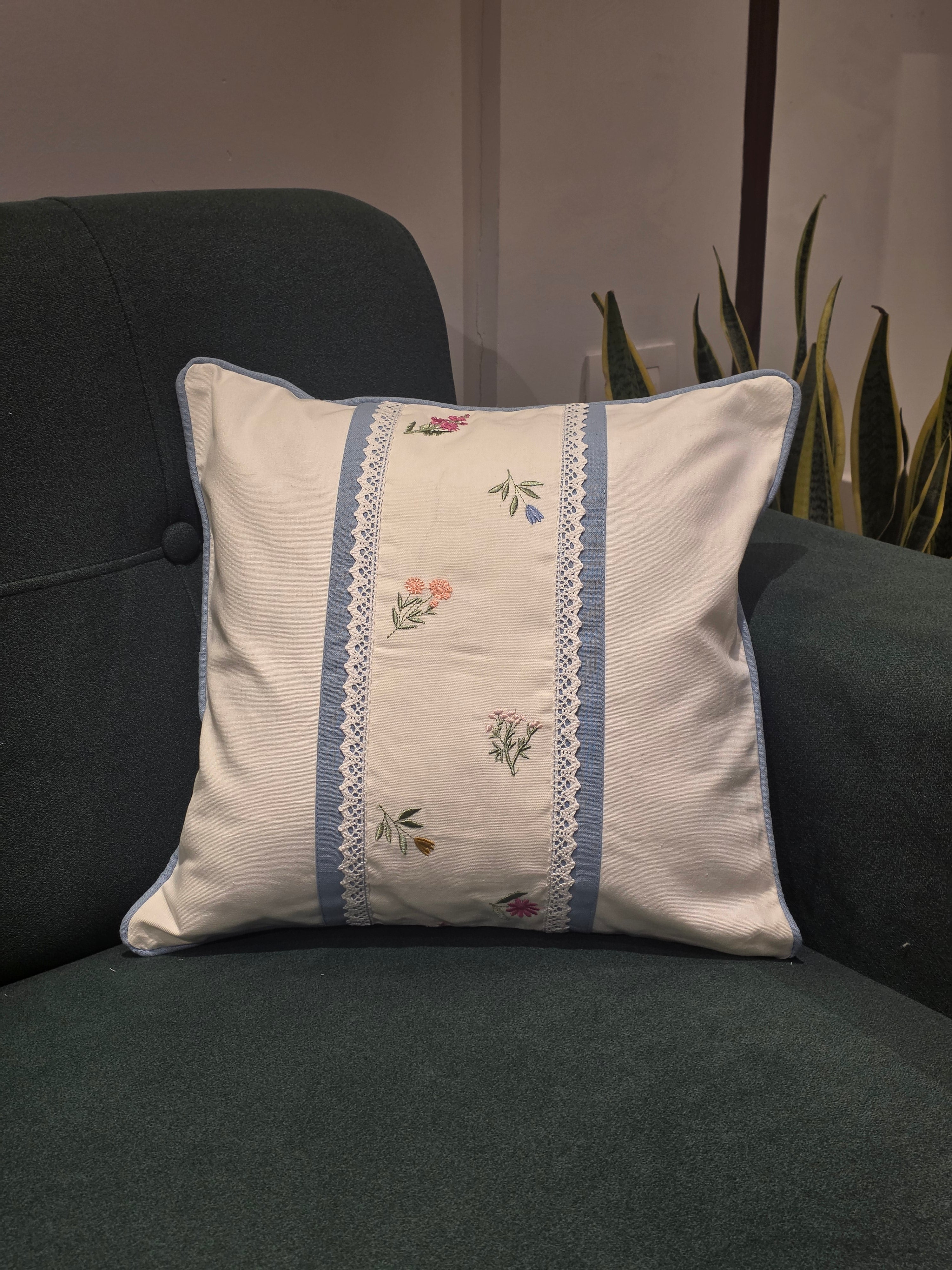Lace Embroidered Cushion Cover – 16 x 16 inches
