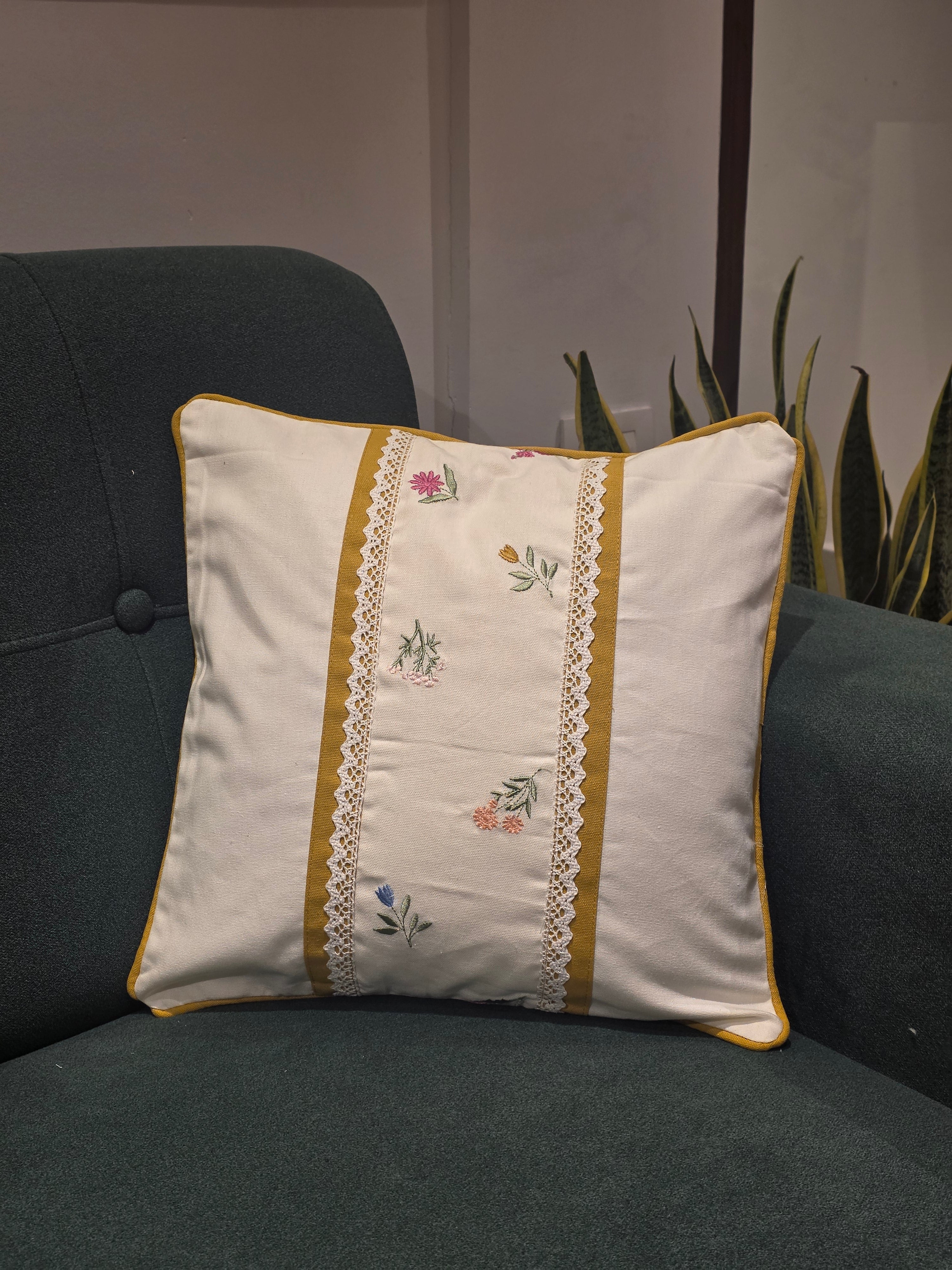 Lace Embroidered Cushion Cover – 16 x 16 inches
