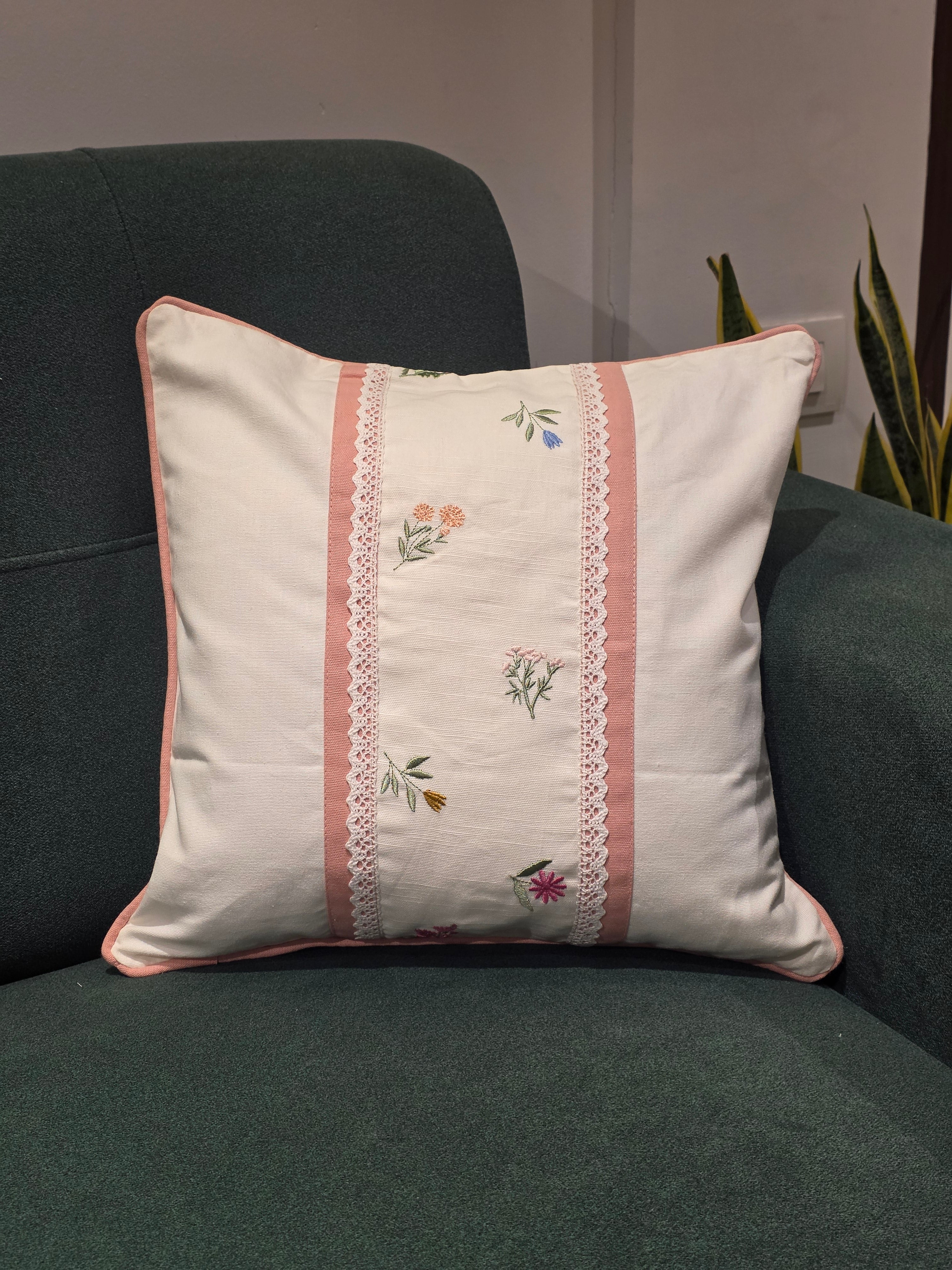 Lace Embroidered Cushion Cover – 16 x 16 inches
